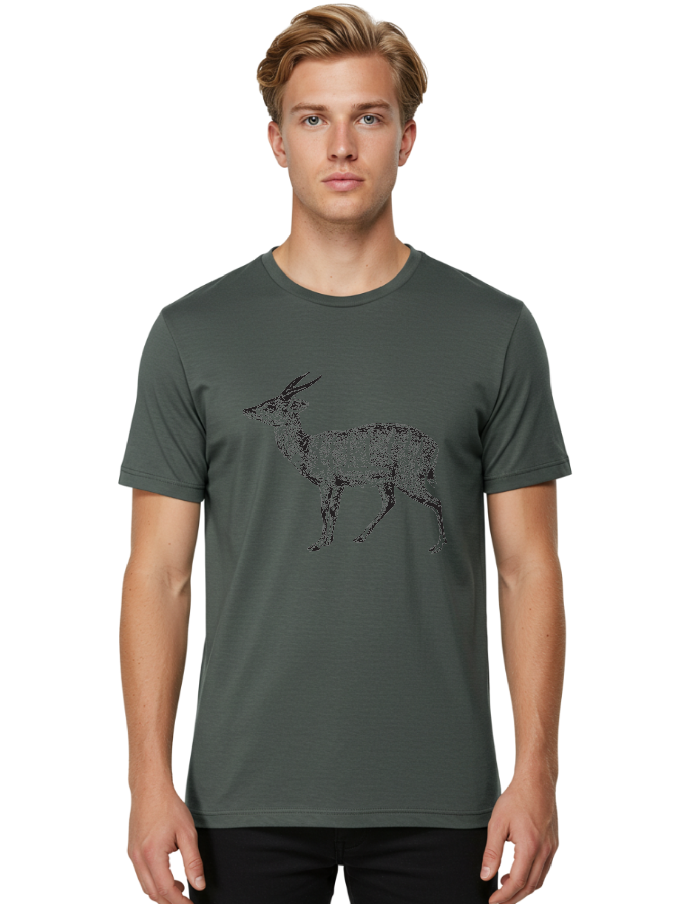 Bushbuck-Sketch Men'S Graphic Tee, 100% Cotton, Comfortable Casual Summer Wear, Machine Washable, Illustration Of A Deer, Animal Art, Wildlife, Forest Creature, Horned Mammal, Nature-Inspired Design, Graphic Illustration, Sketch Art Aad860