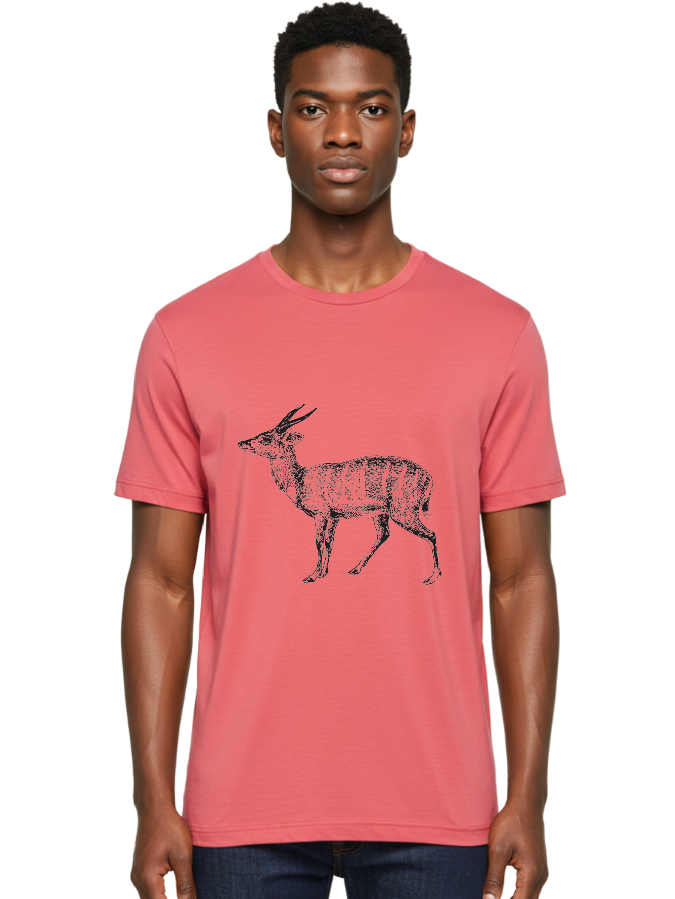 Bushbuck-Sketch Men'S Graphic Tee, 100% Cotton, Comfortable Casual Summer Wear, Machine Washable, Illustration Of A Deer, Animal Art, Wildlife, Forest Creature, Horned Mammal, Nature-Inspired Design, Graphic Illustration, Sketch Art Aad860