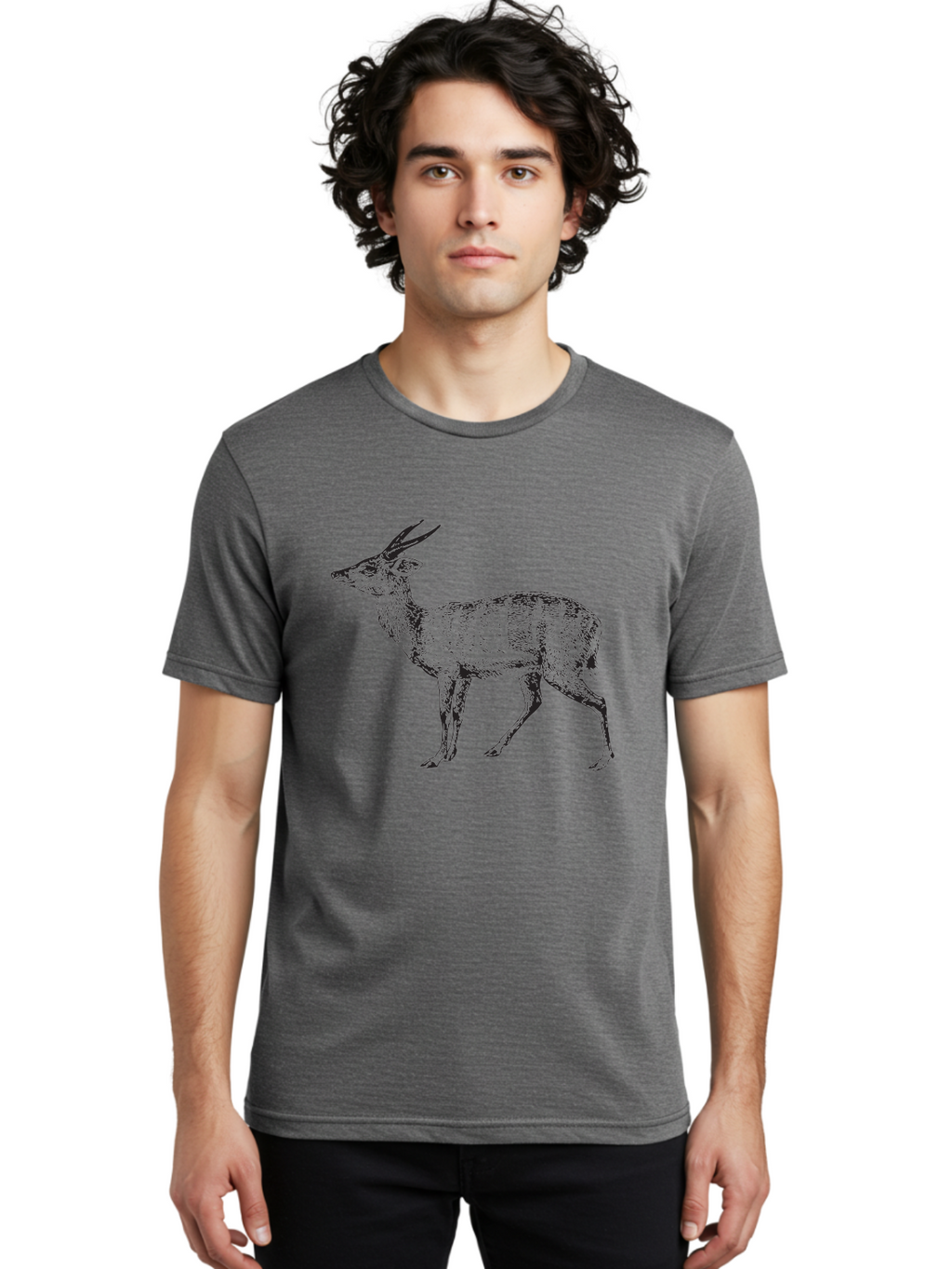 Bushbuck-Sketch Men'S Graphic Tee, 100% Cotton, Comfortable Casual Summer Wear, Machine Washable, Illustration Of A Deer, Animal Art, Wildlife, Forest Creature, Horned Mammal, Nature-Inspired Design, Graphic Illustration, Sketch Art Aad860