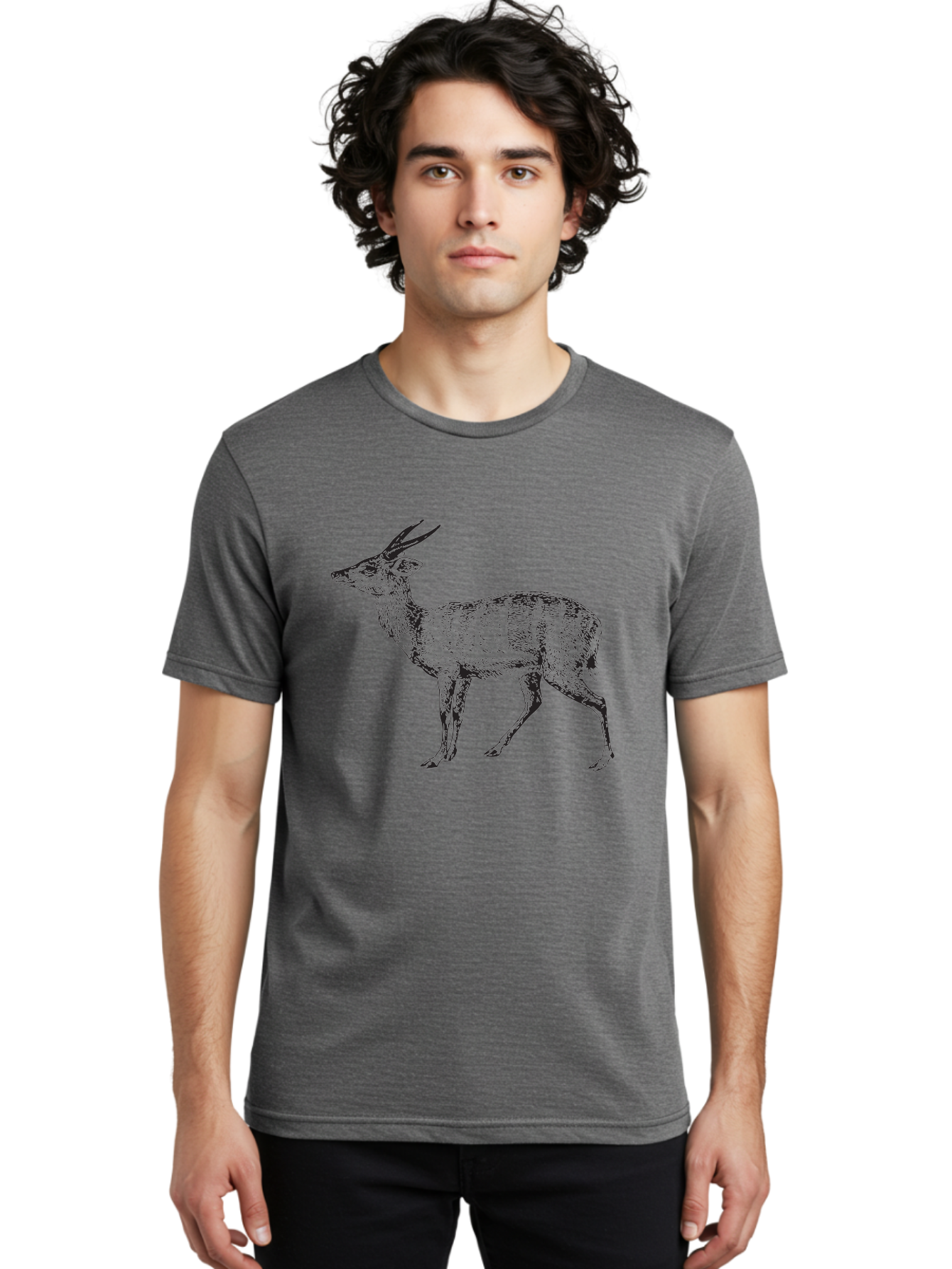 Bushbuck-Sketch Men'S Graphic Tee, 100% Cotton, Comfortable Casual Summer Wear, Machine Washable, Illustration Of A Deer, Animal Art, Wildlife, Forest Creature, Horned Mammal, Nature-Inspired Design, Graphic Illustration, Sketch Art Aad860