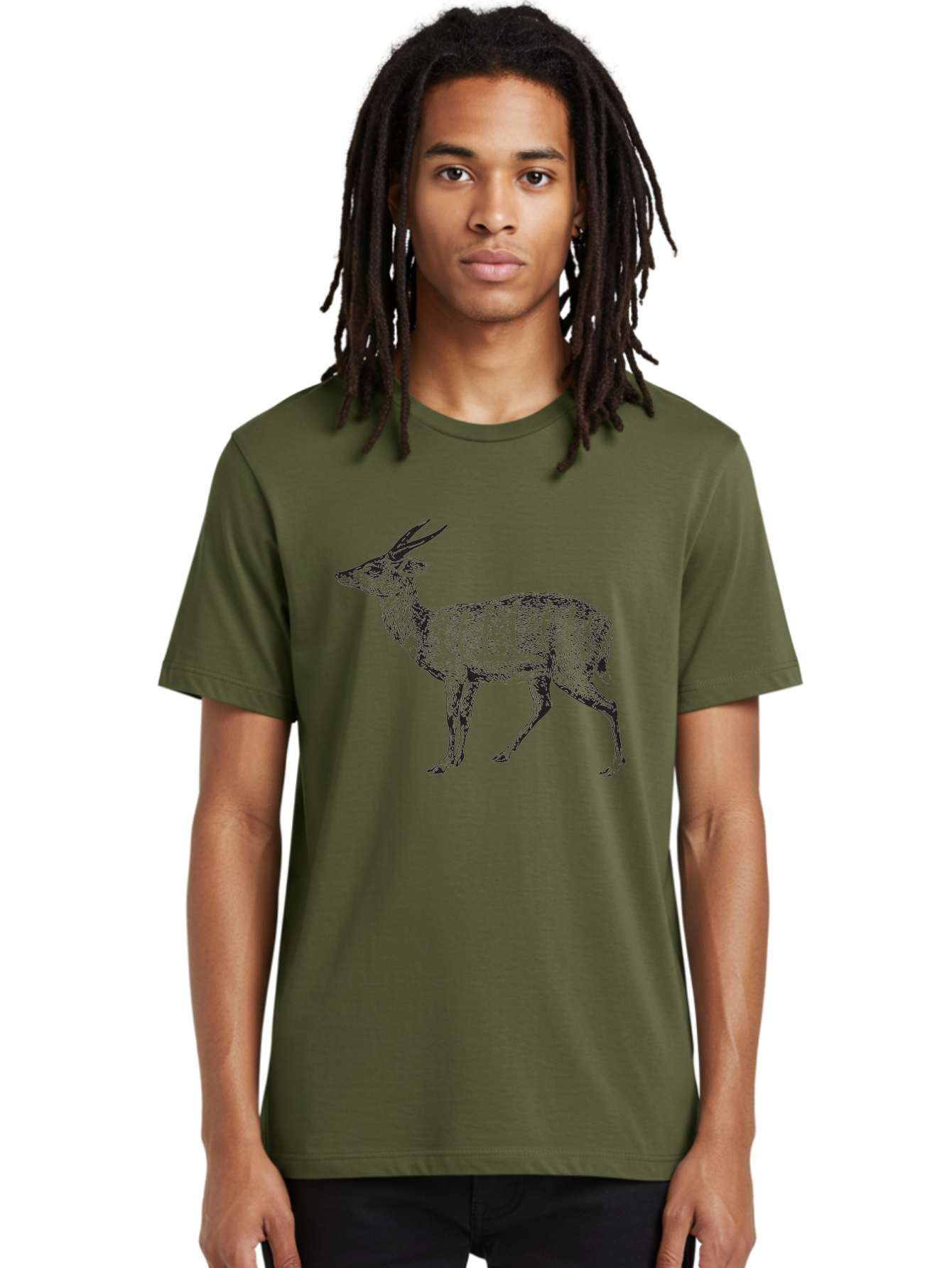 Bushbuck-Sketch Men'S Graphic Tee, 100% Cotton, Comfortable Casual Summer Wear, Machine Washable, Illustration Of A Deer, Animal Art, Wildlife, Forest Creature, Horned Mammal, Nature-Inspired Design, Graphic Illustration, Sketch Art Aad860