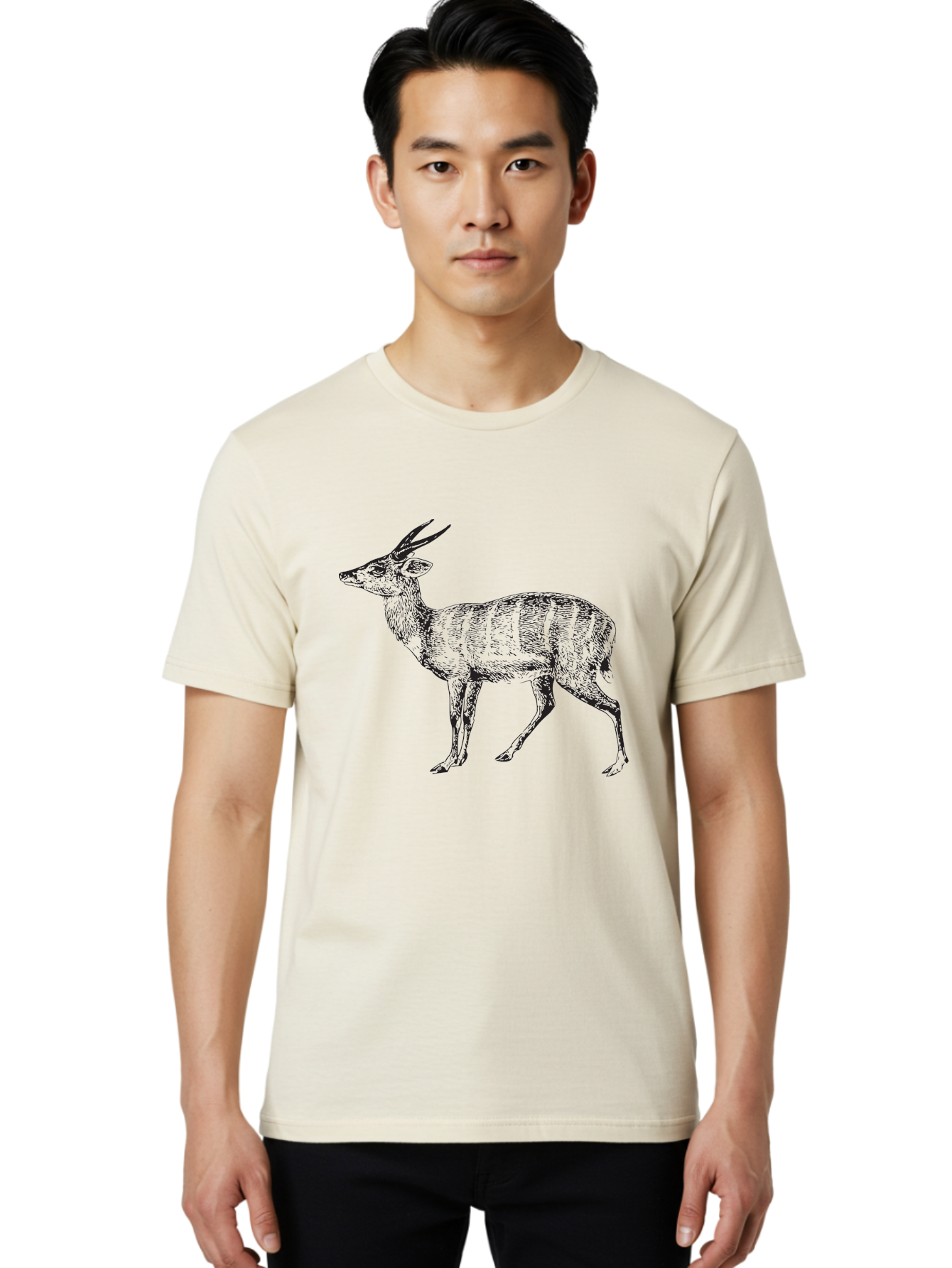 Bushbuck-Sketch Men'S Graphic Tee, 100% Cotton, Comfortable Casual Summer Wear, Machine Washable, Illustration Of A Deer, Animal Art, Wildlife, Forest Creature, Horned Mammal, Nature-Inspired Design, Graphic Illustration, Sketch Art Aad860