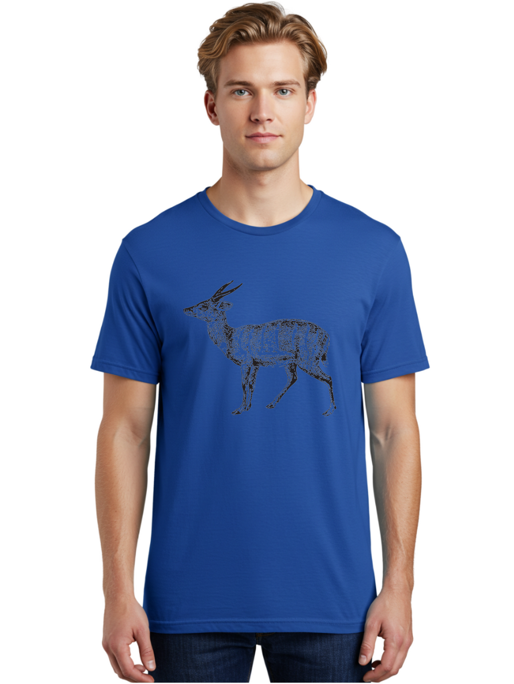 Bushbuck-Sketch Men'S Graphic Tee, 100% Cotton, Comfortable Casual Summer Wear, Machine Washable, Illustration Of A Deer, Animal Art, Wildlife, Forest Creature, Horned Mammal, Nature-Inspired Design, Graphic Illustration, Sketch Art Aad860