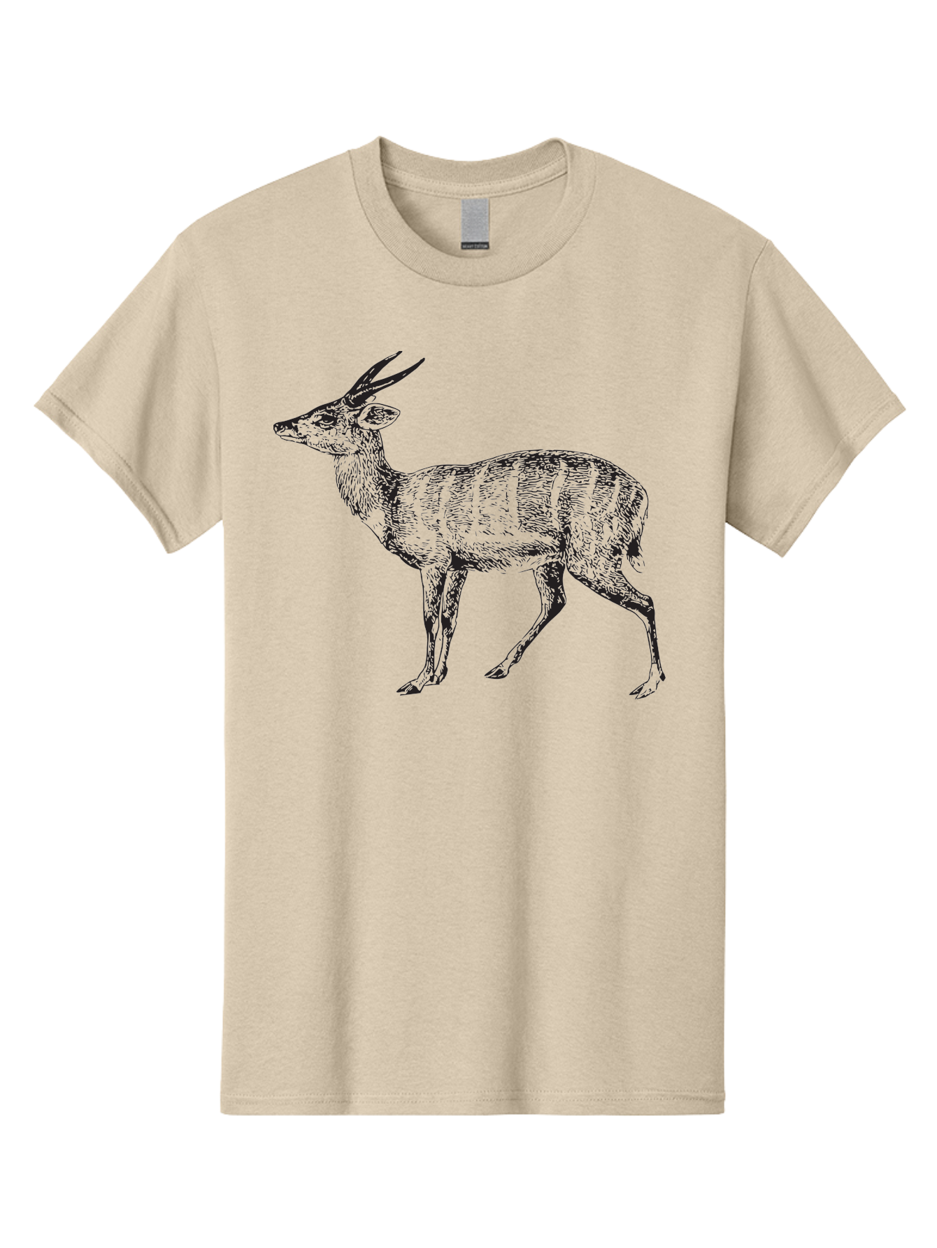 Bushbuck-Sketch Men'S Graphic Tee, 100% Cotton, Comfortable Casual Summer Wear, Machine Washable, Illustration Of A Deer, Animal Art, Wildlife, Forest Creature, Horned Mammal, Nature-Inspired Design, Graphic Illustration, Sketch Art Aad860