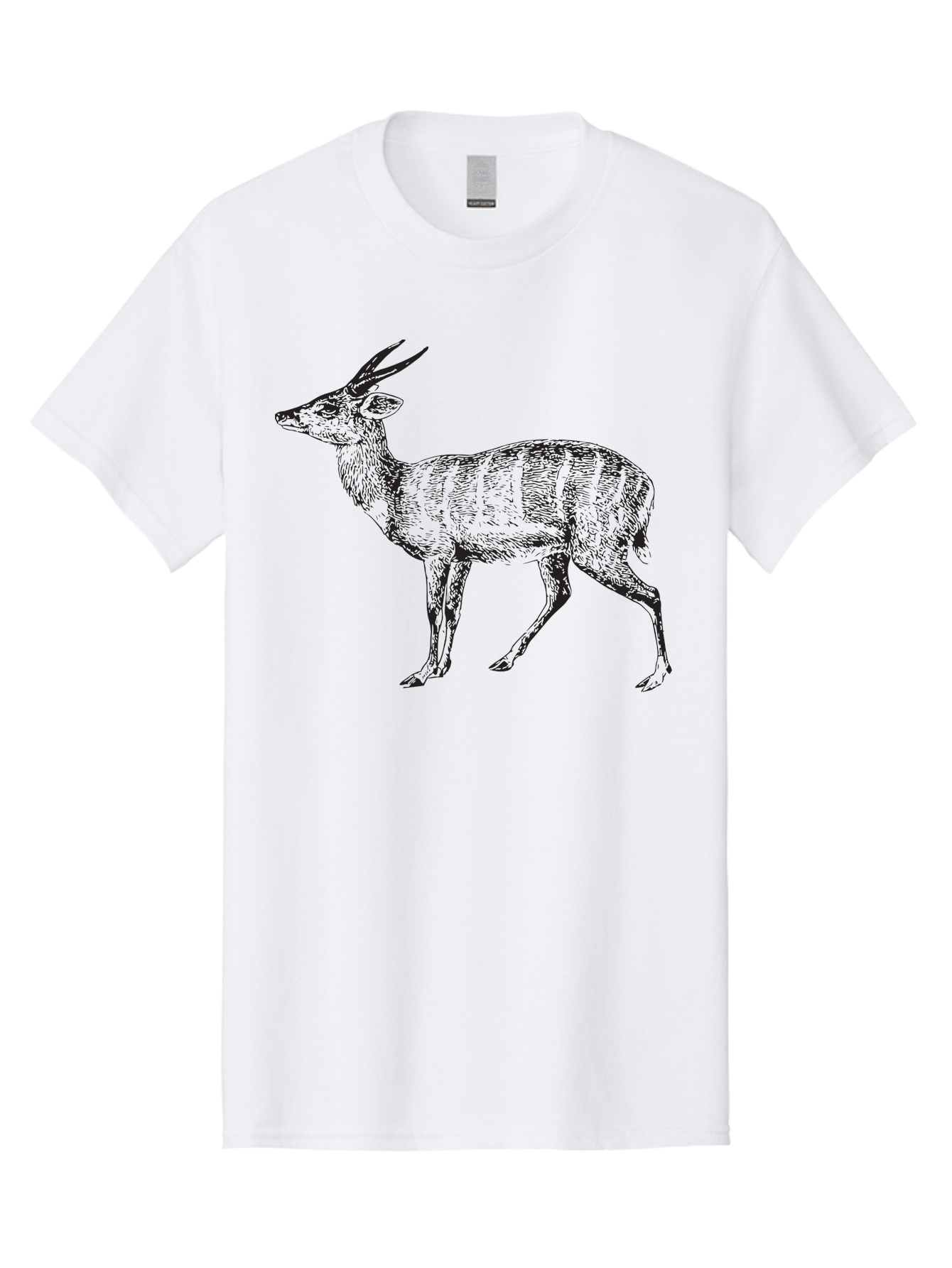 Bushbuck-Sketch Men'S Graphic Tee, 100% Cotton, Comfortable Casual Summer Wear, Machine Washable, Illustration Of A Deer, Animal Art, Wildlife, Forest Creature, Horned Mammal, Nature-Inspired Design, Graphic Illustration, Sketch Art Aad860
