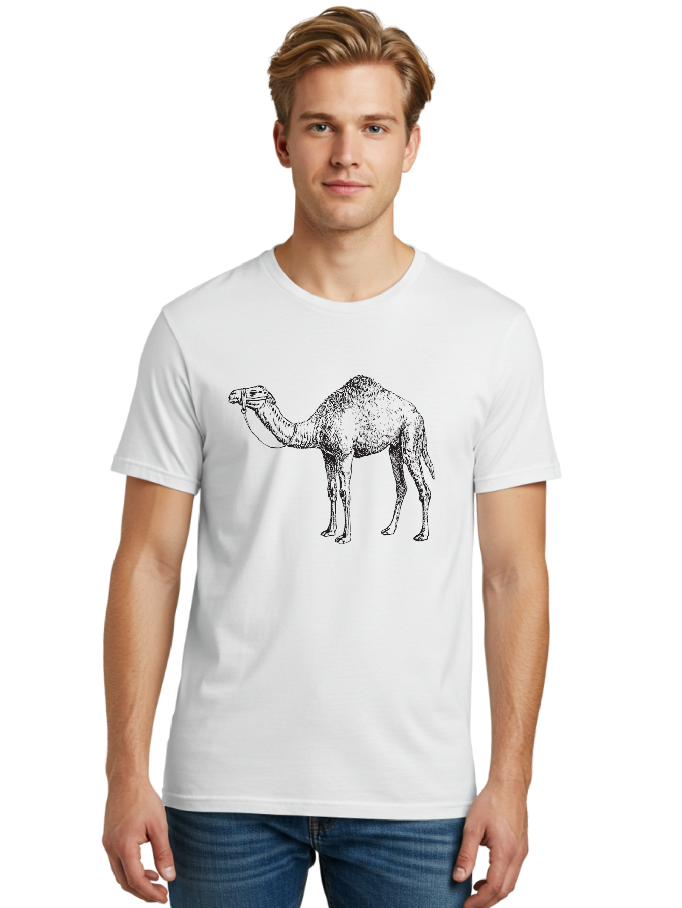 Camel Men'S Graphic Tee, 100% Cotton, Comfortable Casual Summer Wear, Machine Washable, Camel Illustration, Desert Animal, Wildlife Artwork, Camel Silhouette, Graphic Design, Illustration Art, Animal Drawing, Camel Graphic Aad861