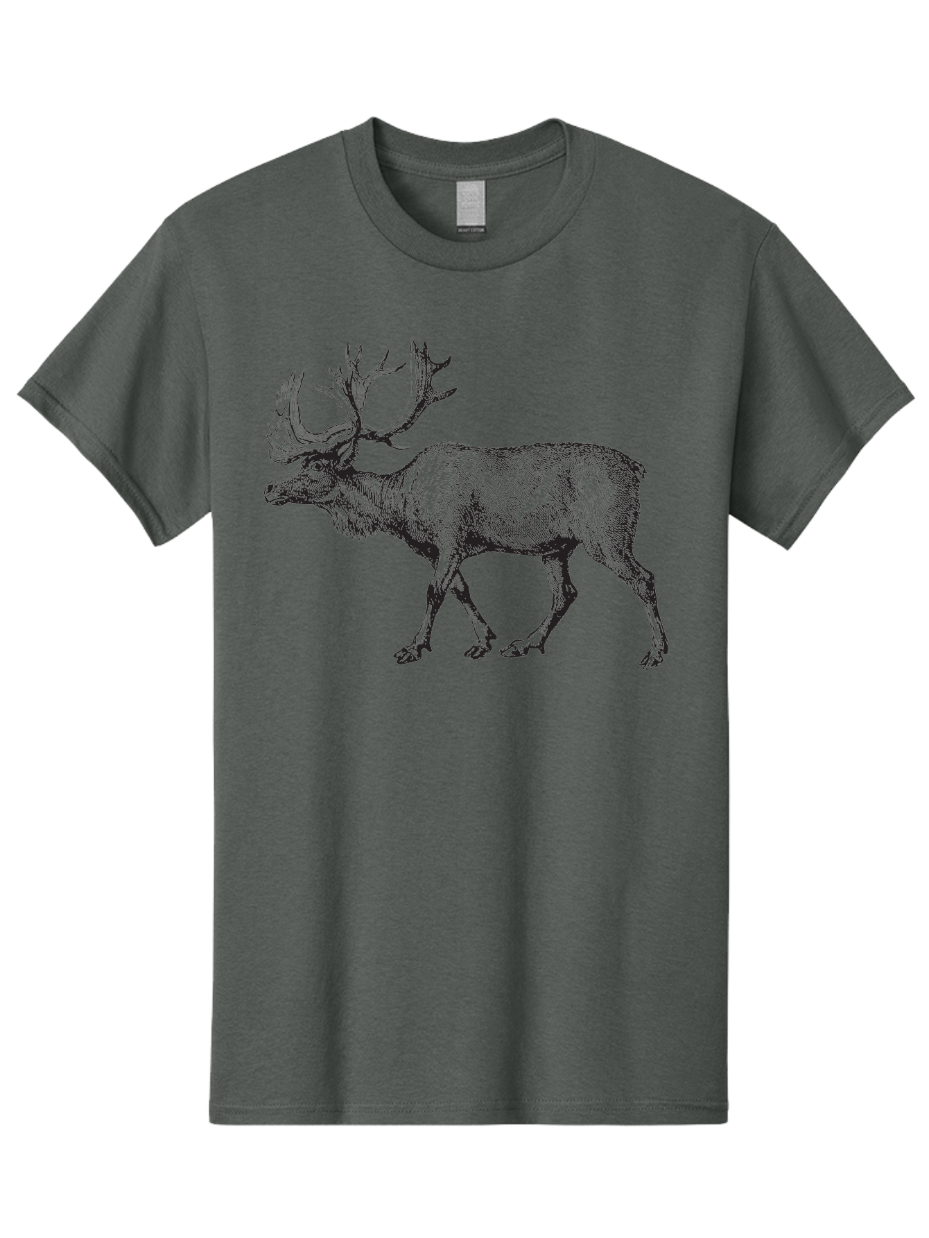 Caribou Men'S Graphic Tee, 100% Cotton, Comfortable Casual Summer Wear, Machine Washable, Illustration Of A Caribou, Wildlife Art, Detailed Drawing, Antlers, Animal Portrait, Outdoor Enthusiasts, Nature Lovers, Graphic Design Aad862