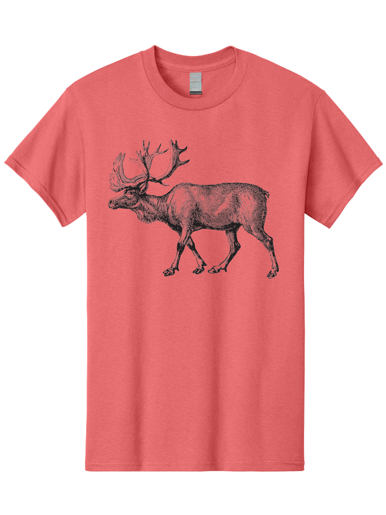 Caribou Men'S Graphic Tee, 100% Cotton, Comfortable Casual Summer Wear, Machine Washable, Illustration Of A Caribou, Wildlife Art, Detailed Drawing, Antlers, Animal Portrait, Outdoor Enthusiasts, Nature Lovers, Graphic Design Aad862