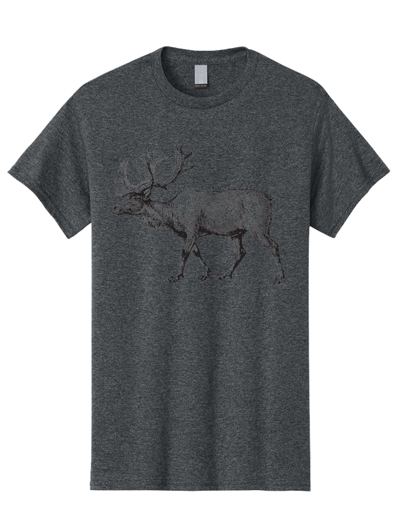 Caribou Men'S Graphic Tee, 100% Cotton, Comfortable Casual Summer Wear, Machine Washable, Illustration Of A Caribou, Wildlife Art, Detailed Drawing, Antlers, Animal Portrait, Outdoor Enthusiasts, Nature Lovers, Graphic Design Aad862