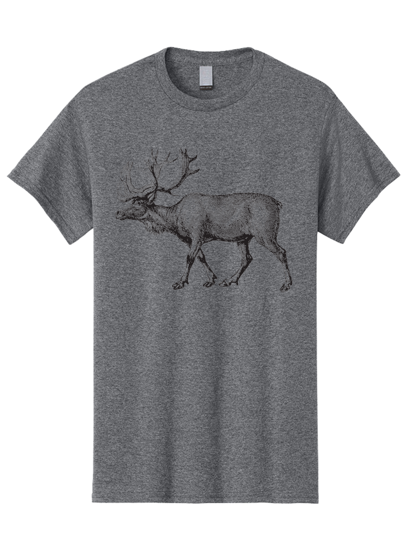 Caribou Men'S Graphic Tee, 100% Cotton, Comfortable Casual Summer Wear, Machine Washable, Illustration Of A Caribou, Wildlife Art, Detailed Drawing, Antlers, Animal Portrait, Outdoor Enthusiasts, Nature Lovers, Graphic Design Aad862