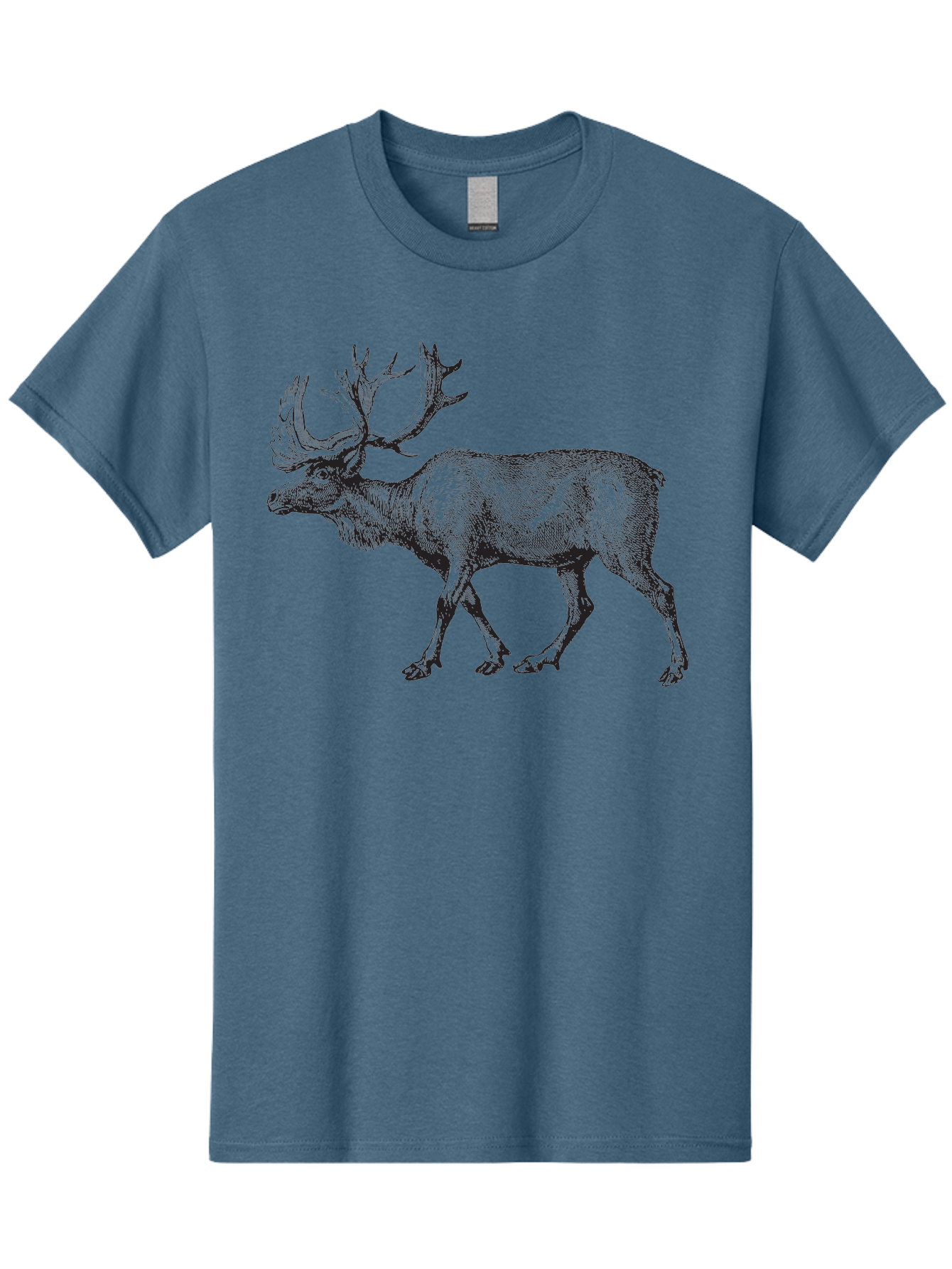Caribou Men'S Graphic Tee, 100% Cotton, Comfortable Casual Summer Wear, Machine Washable, Illustration Of A Caribou, Wildlife Art, Detailed Drawing, Antlers, Animal Portrait, Outdoor Enthusiasts, Nature Lovers, Graphic Design Aad862