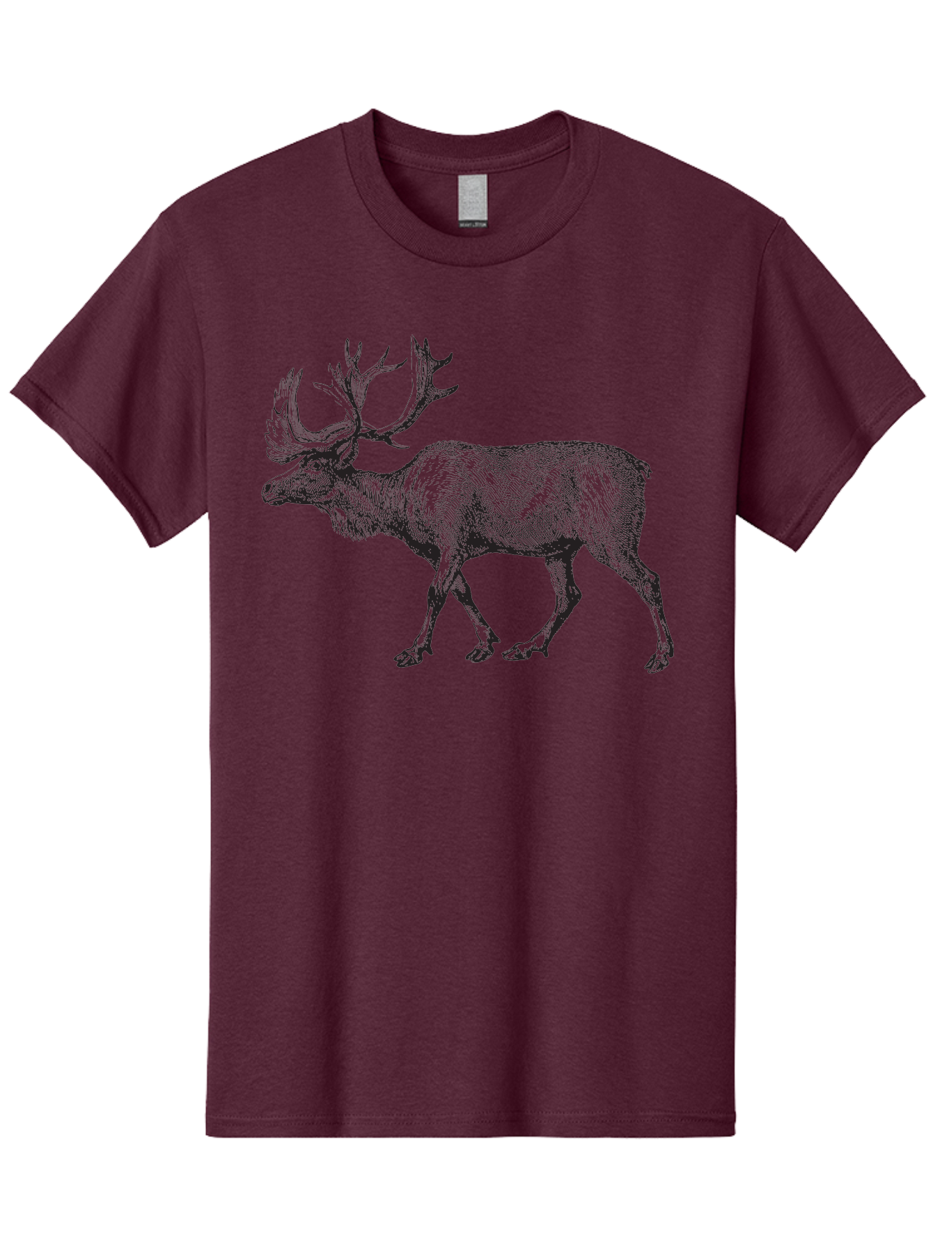 Caribou Men'S Graphic Tee, 100% Cotton, Comfortable Casual Summer Wear, Machine Washable, Illustration Of A Caribou, Wildlife Art, Detailed Drawing, Antlers, Animal Portrait, Outdoor Enthusiasts, Nature Lovers, Graphic Design Aad862