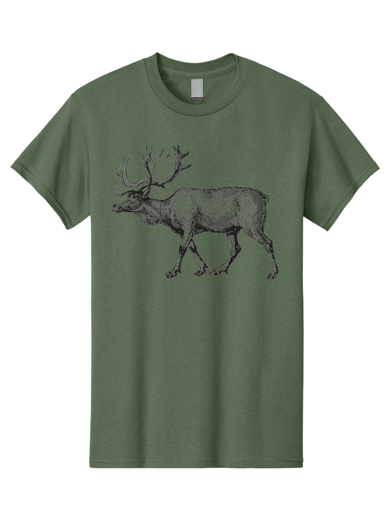 Caribou Men'S Graphic Tee, 100% Cotton, Comfortable Casual Summer Wear, Machine Washable, Illustration Of A Caribou, Wildlife Art, Detailed Drawing, Antlers, Animal Portrait, Outdoor Enthusiasts, Nature Lovers, Graphic Design Aad862