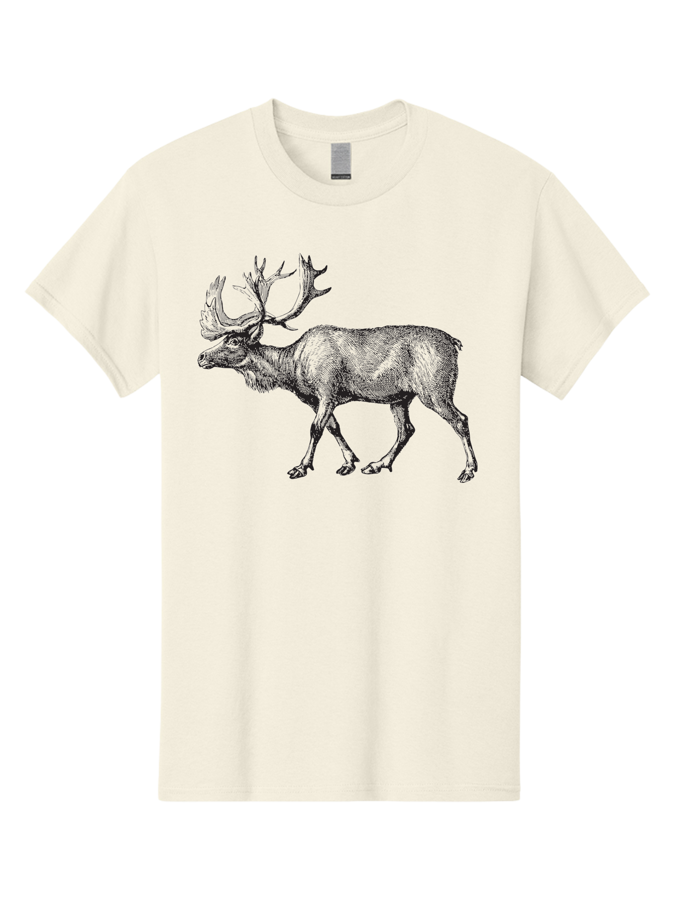 Caribou Men'S Graphic Tee, 100% Cotton, Comfortable Casual Summer Wear, Machine Washable, Illustration Of A Caribou, Wildlife Art, Detailed Drawing, Antlers, Animal Portrait, Outdoor Enthusiasts, Nature Lovers, Graphic Design Aad862