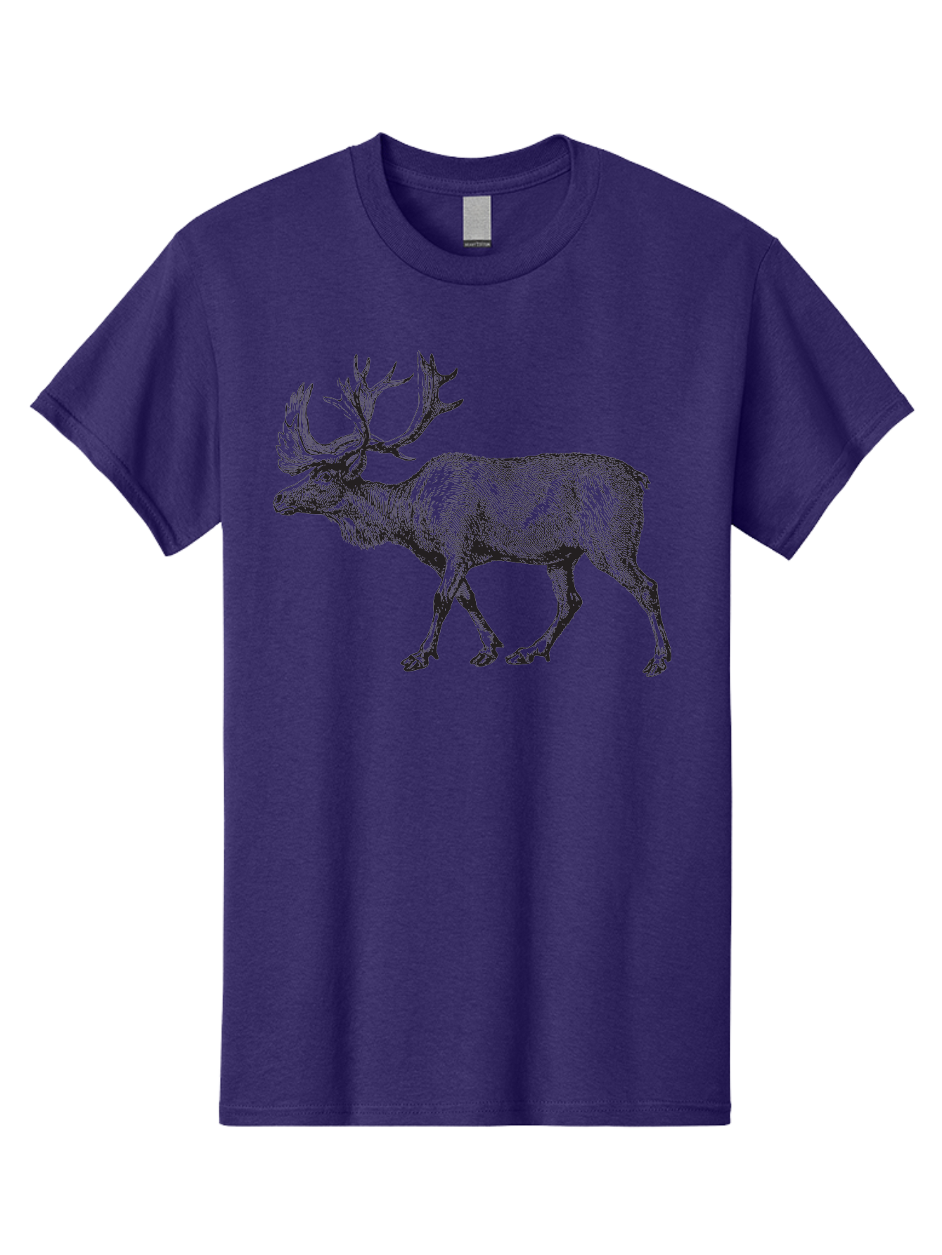 Caribou Men'S Graphic Tee, 100% Cotton, Comfortable Casual Summer Wear, Machine Washable, Illustration Of A Caribou, Wildlife Art, Detailed Drawing, Antlers, Animal Portrait, Outdoor Enthusiasts, Nature Lovers, Graphic Design Aad862