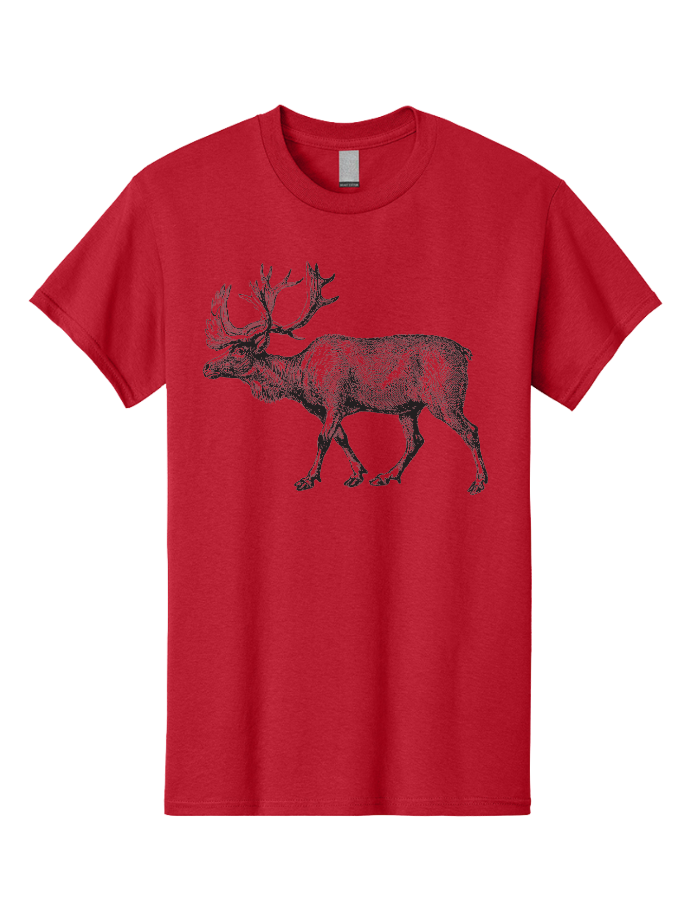 Caribou Men'S Graphic Tee, 100% Cotton, Comfortable Casual Summer Wear, Machine Washable, Illustration Of A Caribou, Wildlife Art, Detailed Drawing, Antlers, Animal Portrait, Outdoor Enthusiasts, Nature Lovers, Graphic Design Aad862