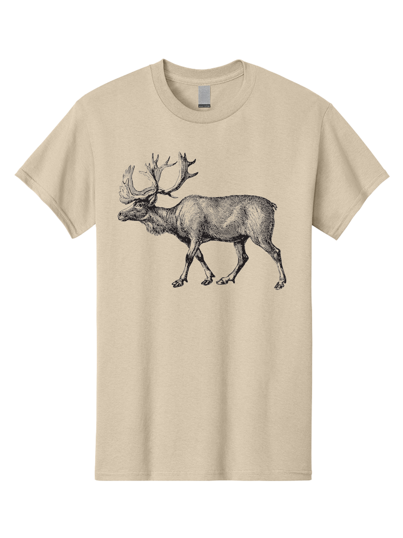 Caribou Men'S Graphic Tee, 100% Cotton, Comfortable Casual Summer Wear, Machine Washable, Illustration Of A Caribou, Wildlife Art, Detailed Drawing, Antlers, Animal Portrait, Outdoor Enthusiasts, Nature Lovers, Graphic Design Aad862