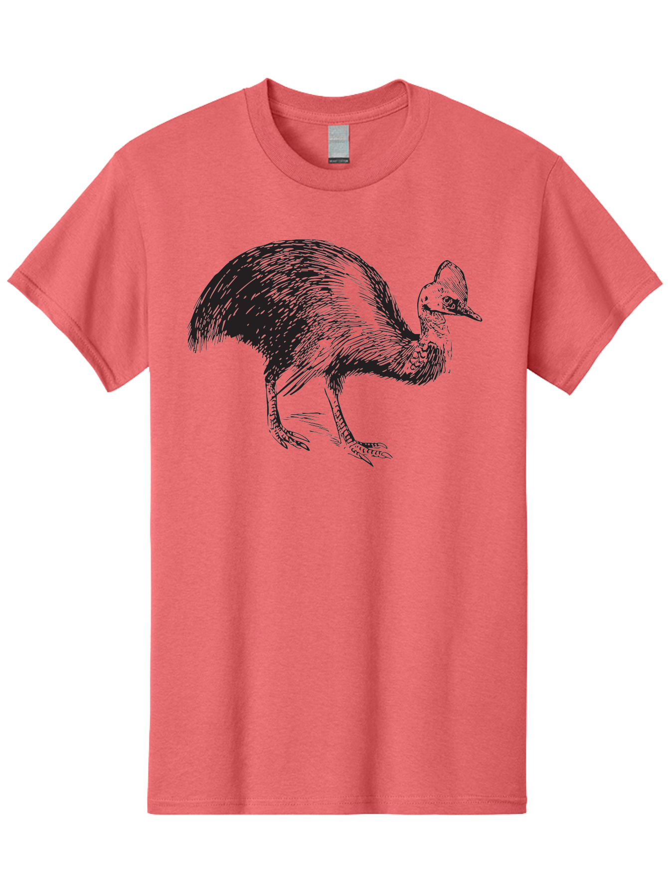Cassowary Men'S Graphic Tee, 100% Cotton, Comfortable Casual Summer Wear, Machine Washable, Cassowary Bird, Black And White Illustration, Large Flightless Bird, Native Australian Wildlife, Exotic Species, Birdwatching, Wildlife Conservation, Aad863