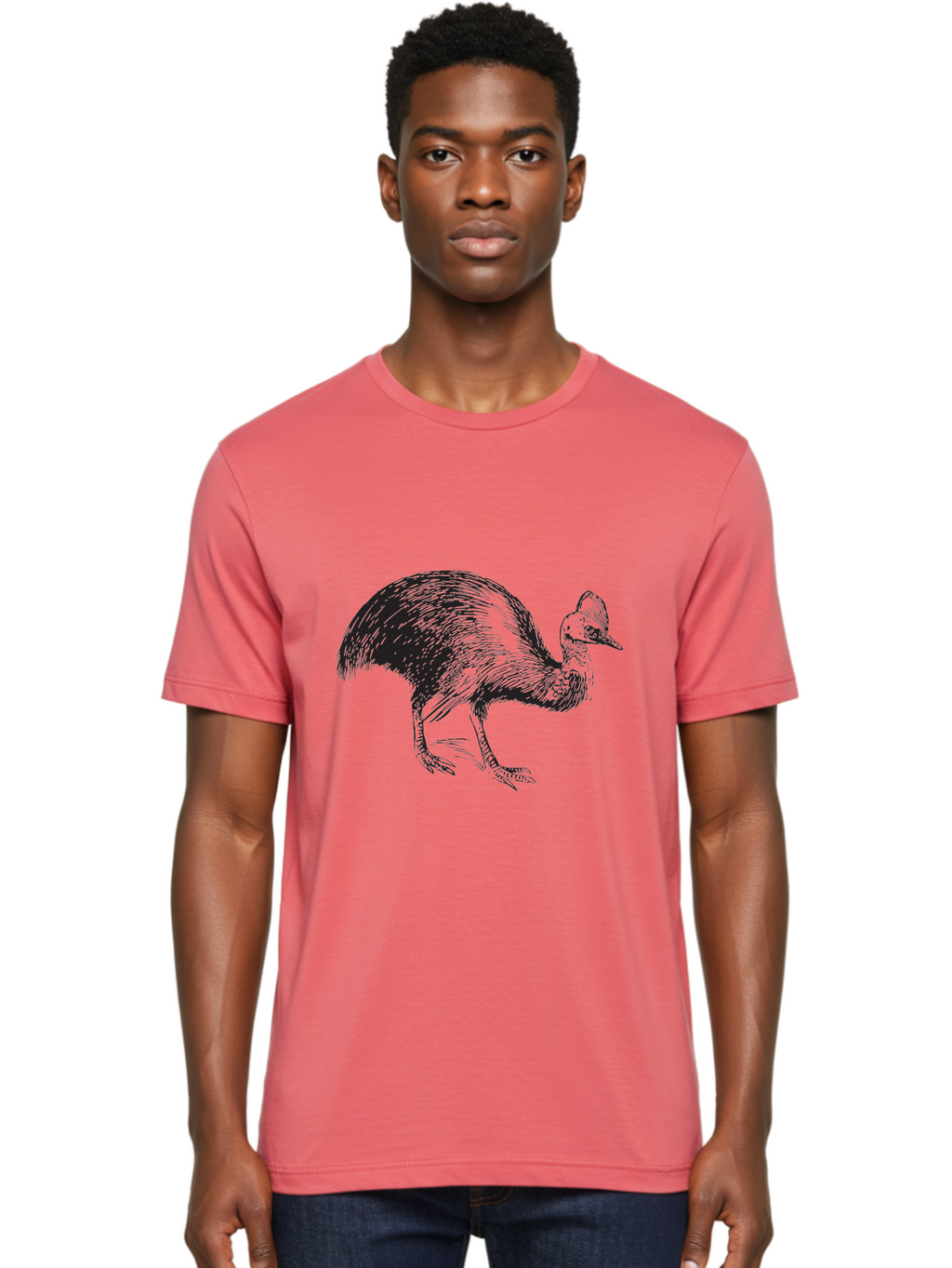 Cassowary Men'S Graphic Tee, 100% Cotton, Comfortable Casual Summer Wear, Machine Washable, Cassowary Bird, Black And White Illustration, Large Flightless Bird, Native Australian Wildlife, Exotic Species, Birdwatching, Wildlife Conservation, Aad863