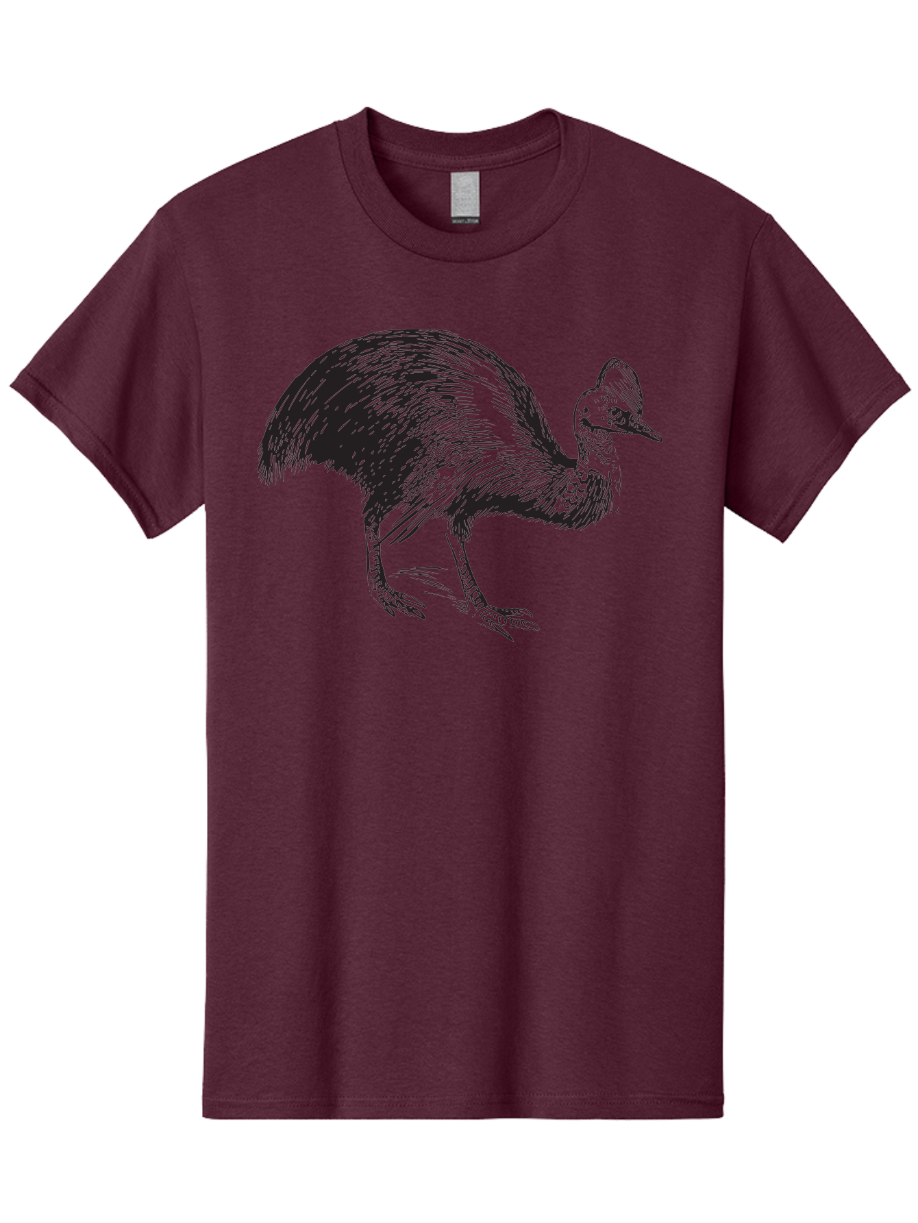 Cassowary Men'S Graphic Tee, 100% Cotton, Comfortable Casual Summer Wear, Machine Washable, Cassowary Bird, Black And White Illustration, Large Flightless Bird, Native Australian Wildlife, Exotic Species, Birdwatching, Wildlife Conservation, Aad863