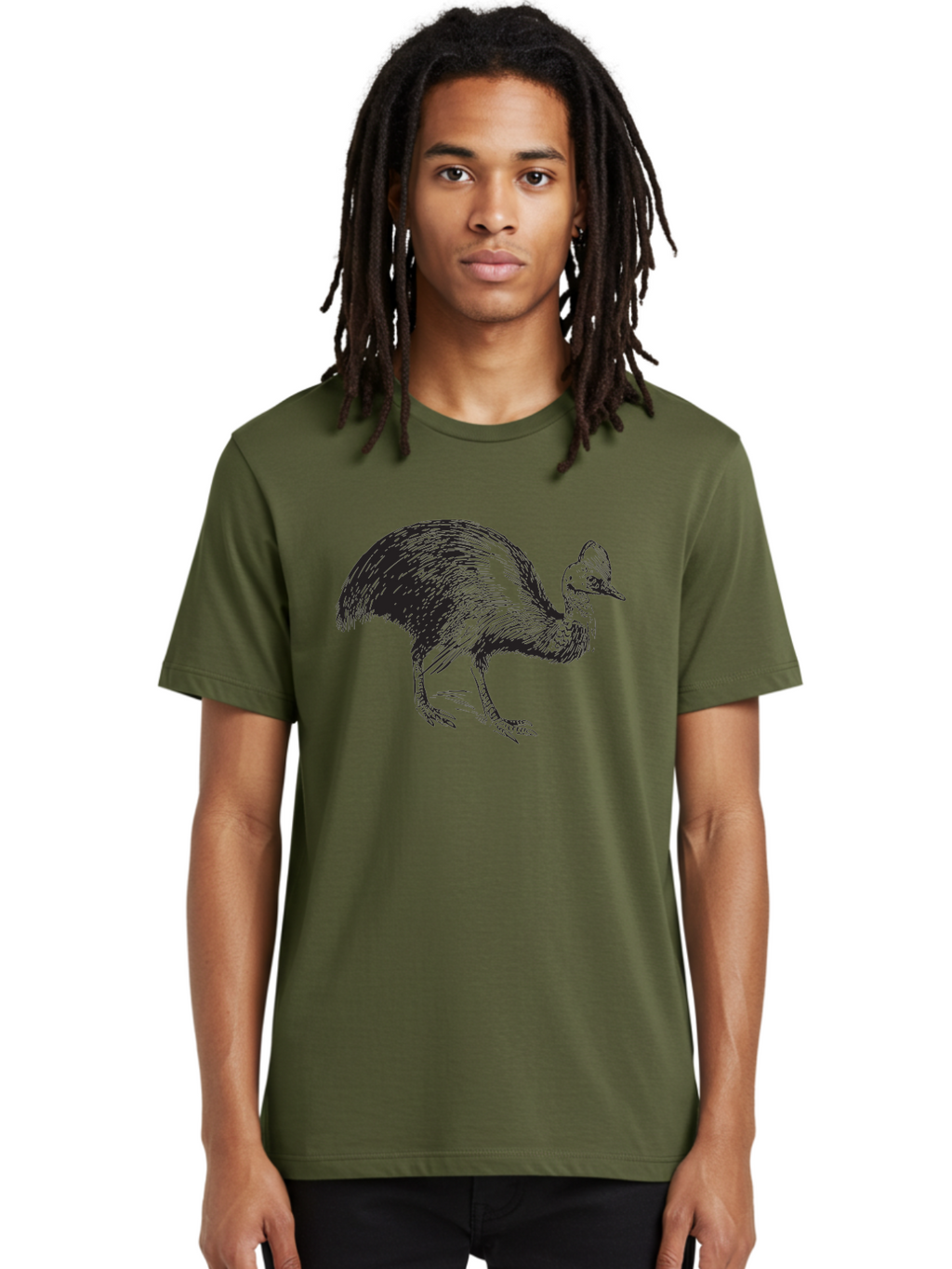 Cassowary Men'S Graphic Tee, 100% Cotton, Comfortable Casual Summer Wear, Machine Washable, Cassowary Bird, Black And White Illustration, Large Flightless Bird, Native Australian Wildlife, Exotic Species, Birdwatching, Wildlife Conservation, Aad863