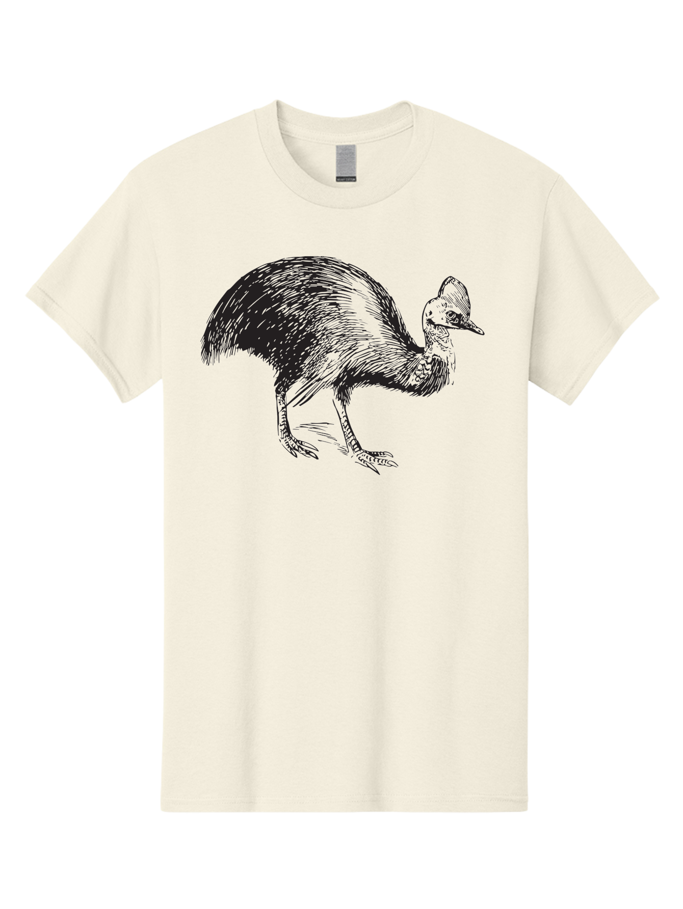 Cassowary Men'S Graphic Tee, 100% Cotton, Comfortable Casual Summer Wear, Machine Washable, Cassowary Bird, Black And White Illustration, Large Flightless Bird, Native Australian Wildlife, Exotic Species, Birdwatching, Wildlife Conservation, Aad863