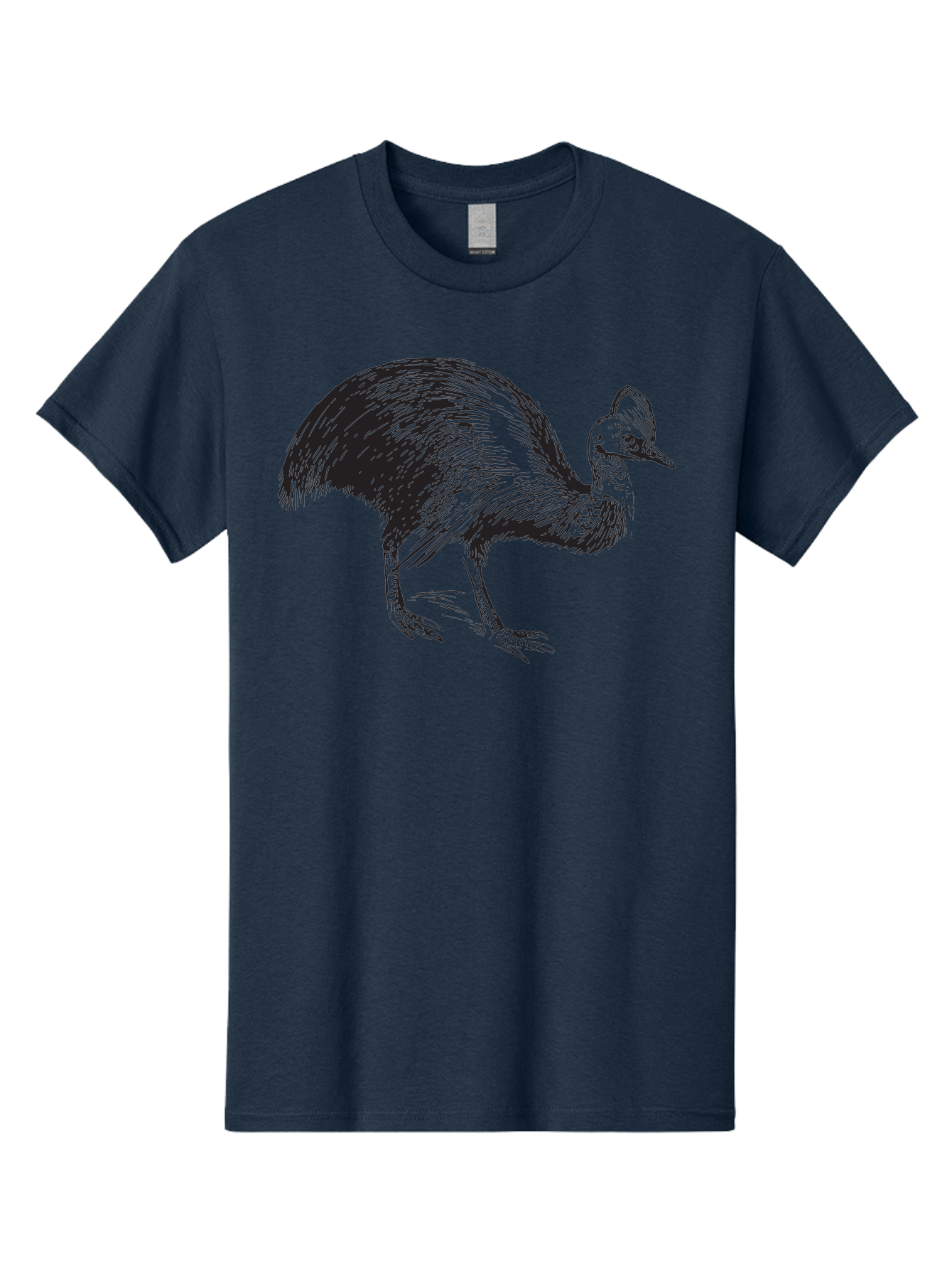 Cassowary Men'S Graphic Tee, 100% Cotton, Comfortable Casual Summer Wear, Machine Washable, Cassowary Bird, Black And White Illustration, Large Flightless Bird, Native Australian Wildlife, Exotic Species, Birdwatching, Wildlife Conservation, Aad863