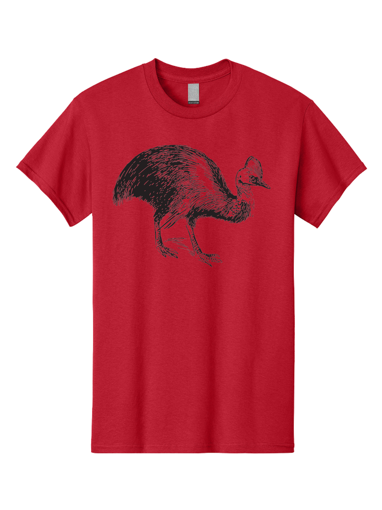 Cassowary Men'S Graphic Tee, 100% Cotton, Comfortable Casual Summer Wear, Machine Washable, Cassowary Bird, Black And White Illustration, Large Flightless Bird, Native Australian Wildlife, Exotic Species, Birdwatching, Wildlife Conservation, Aad863