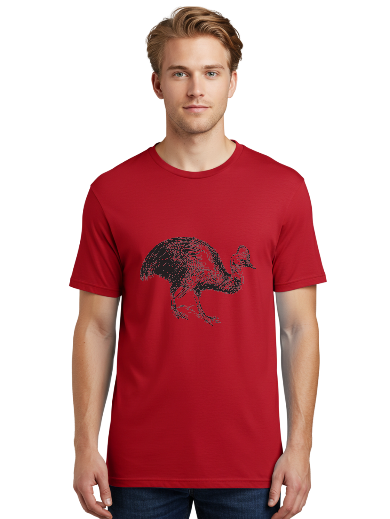 Cassowary Men'S Graphic Tee, 100% Cotton, Comfortable Casual Summer Wear, Machine Washable, Cassowary Bird, Black And White Illustration, Large Flightless Bird, Native Australian Wildlife, Exotic Species, Birdwatching, Wildlife Conservation, Aad863