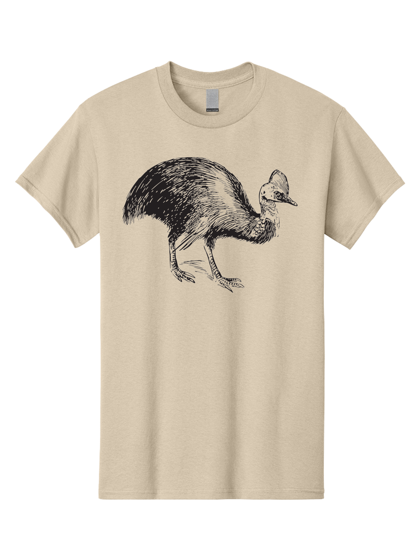 Cassowary Men'S Graphic Tee, 100% Cotton, Comfortable Casual Summer Wear, Machine Washable, Cassowary Bird, Black And White Illustration, Large Flightless Bird, Native Australian Wildlife, Exotic Species, Birdwatching, Wildlife Conservation, Aad863