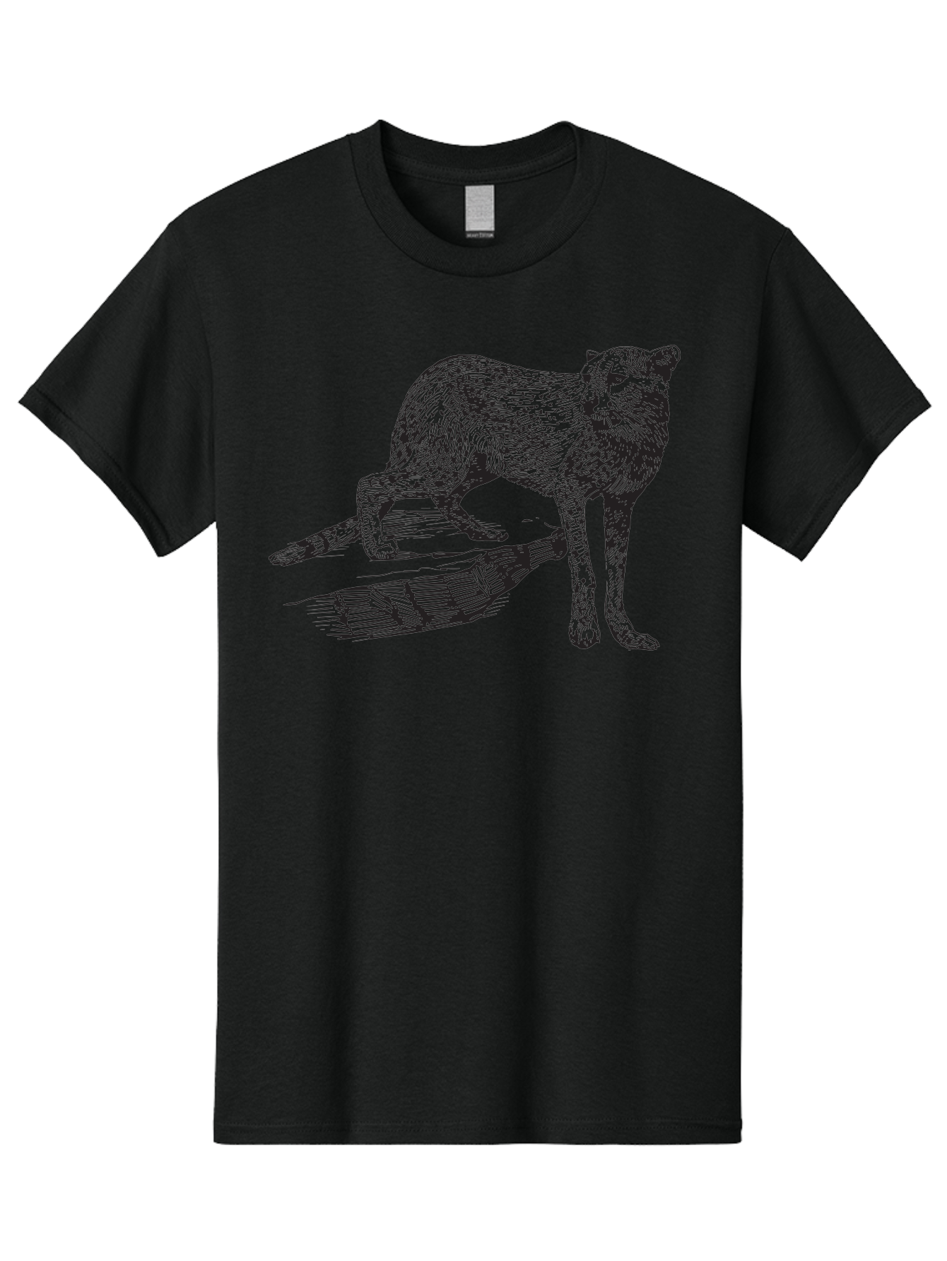 Cat-On-Log Men'S Graphic Tee, 100% Cotton, Comfortable Casual Summer Wear, Machine Washable, Cat On A Branch, Feline Animal, Wildlife Illustration, Shaded Artwork, Cat'S Posture, Serene Moment, Tree Branch, Sketch Art Aad864