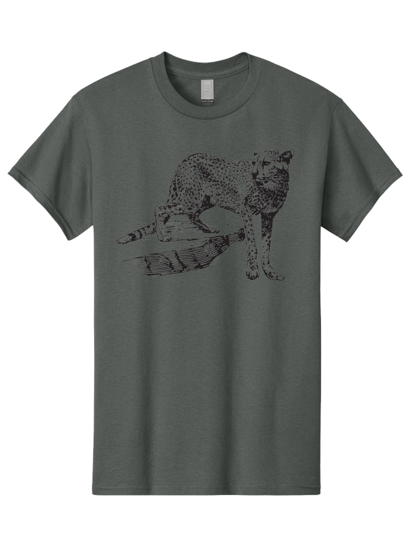 Cat-On-Log Men'S Graphic Tee, 100% Cotton, Comfortable Casual Summer Wear, Machine Washable, Cat On A Branch, Feline Animal, Wildlife Illustration, Shaded Artwork, Cat'S Posture, Serene Moment, Tree Branch, Sketch Art Aad864
