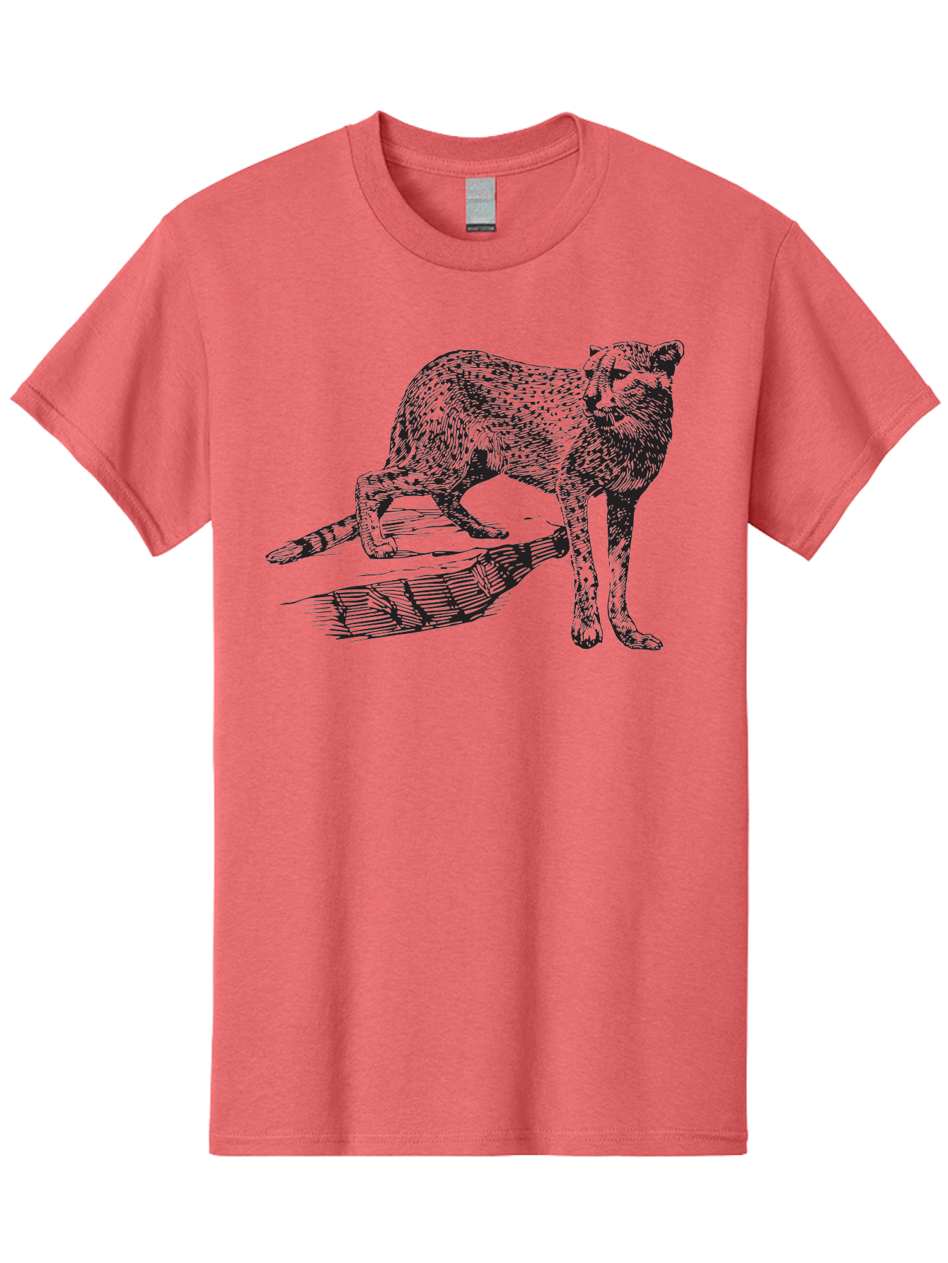 Cat-On-Log Men'S Graphic Tee, 100% Cotton, Comfortable Casual Summer Wear, Machine Washable, Cat On A Branch, Feline Animal, Wildlife Illustration, Shaded Artwork, Cat'S Posture, Serene Moment, Tree Branch, Sketch Art Aad864