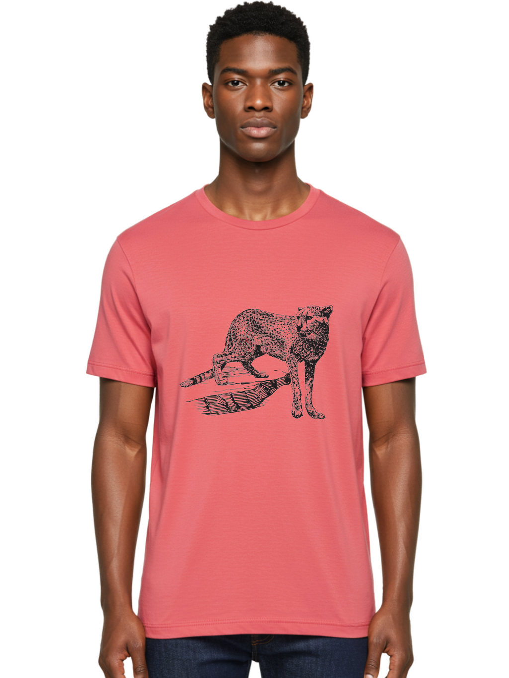 Cat-On-Log Men'S Graphic Tee, 100% Cotton, Comfortable Casual Summer Wear, Machine Washable, Cat On A Branch, Feline Animal, Wildlife Illustration, Shaded Artwork, Cat'S Posture, Serene Moment, Tree Branch, Sketch Art Aad864