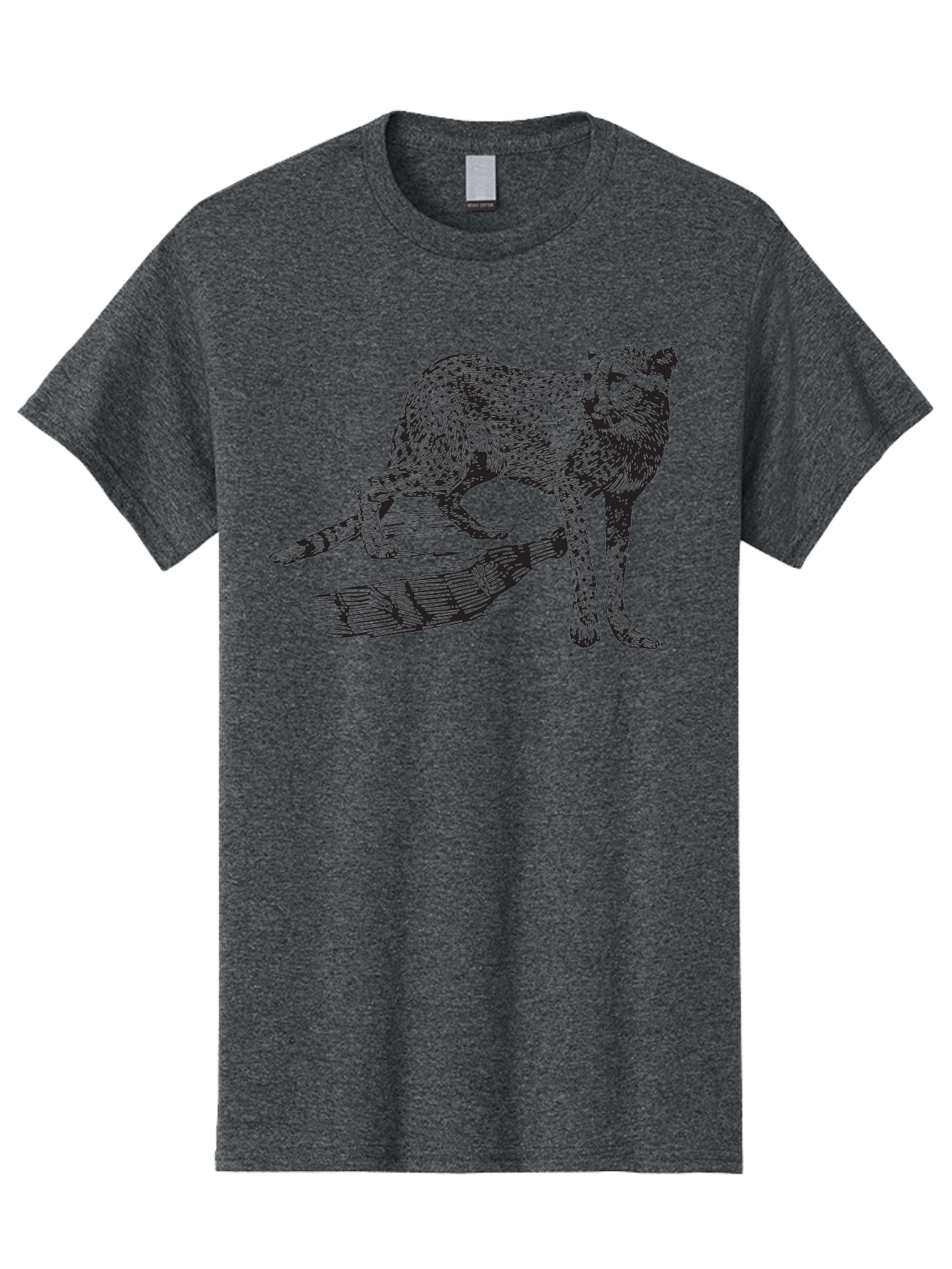 Cat-On-Log Men'S Graphic Tee, 100% Cotton, Comfortable Casual Summer Wear, Machine Washable, Cat On A Branch, Feline Animal, Wildlife Illustration, Shaded Artwork, Cat'S Posture, Serene Moment, Tree Branch, Sketch Art Aad864
