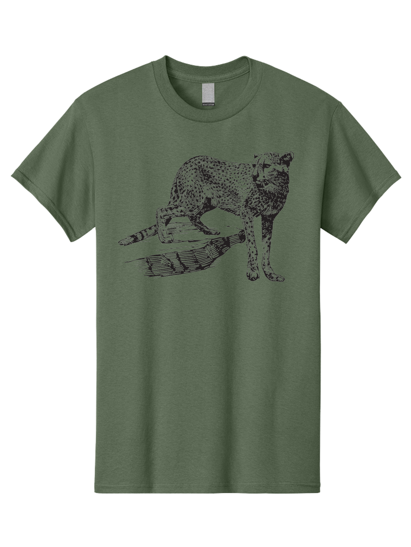 Cat-On-Log Men'S Graphic Tee, 100% Cotton, Comfortable Casual Summer Wear, Machine Washable, Cat On A Branch, Feline Animal, Wildlife Illustration, Shaded Artwork, Cat'S Posture, Serene Moment, Tree Branch, Sketch Art Aad864