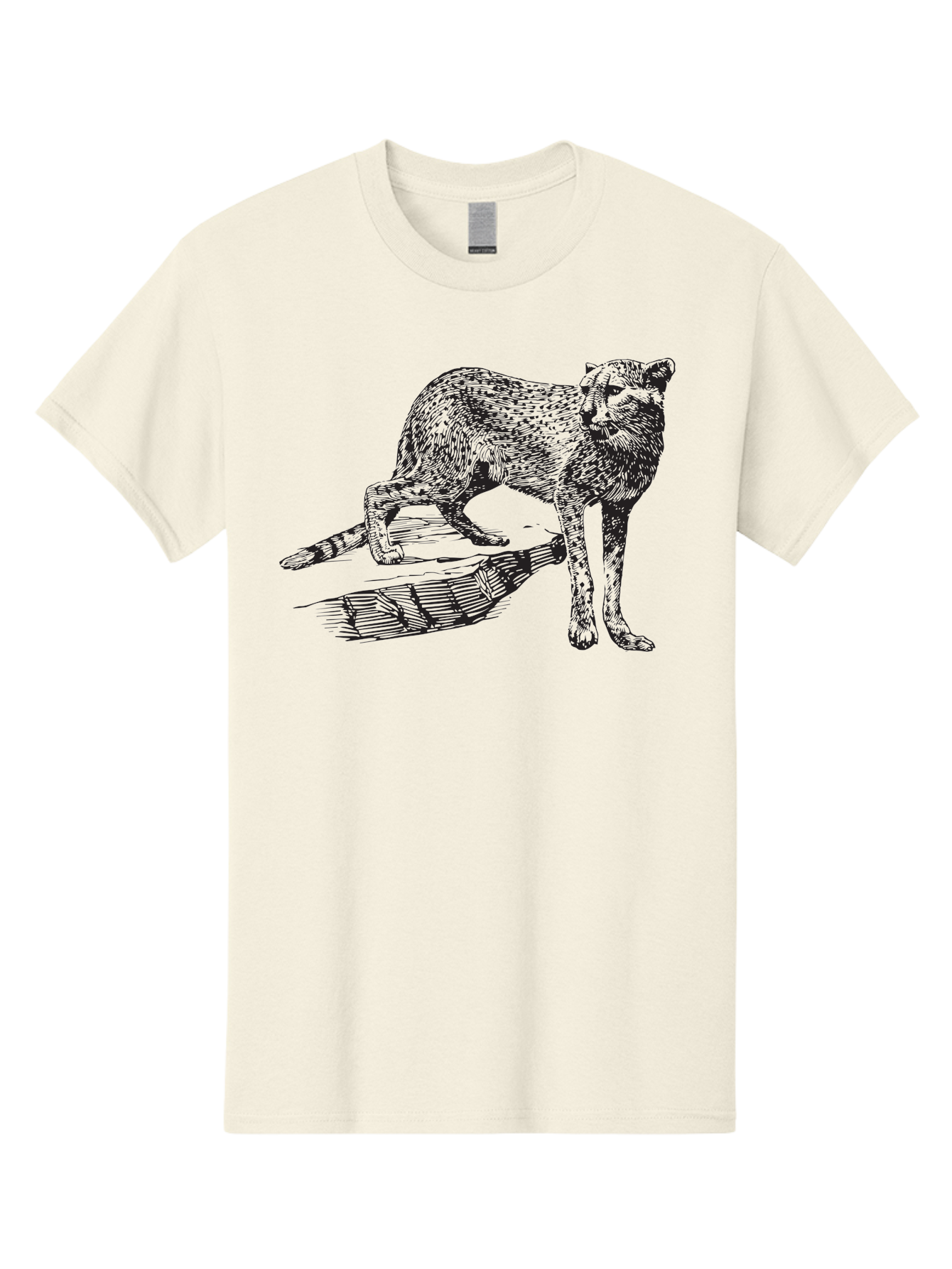 Cat-On-Log Men'S Graphic Tee, 100% Cotton, Comfortable Casual Summer Wear, Machine Washable, Cat On A Branch, Feline Animal, Wildlife Illustration, Shaded Artwork, Cat'S Posture, Serene Moment, Tree Branch, Sketch Art Aad864