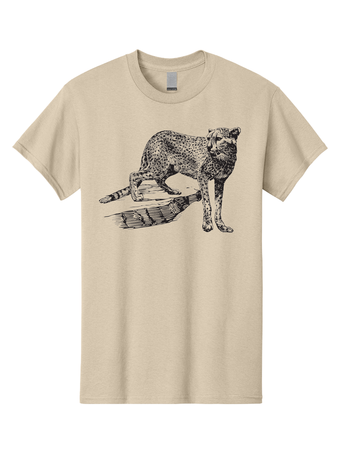 Cat-On-Log Men'S Graphic Tee, 100% Cotton, Comfortable Casual Summer Wear, Machine Washable, Cat On A Branch, Feline Animal, Wildlife Illustration, Shaded Artwork, Cat'S Posture, Serene Moment, Tree Branch, Sketch Art Aad864