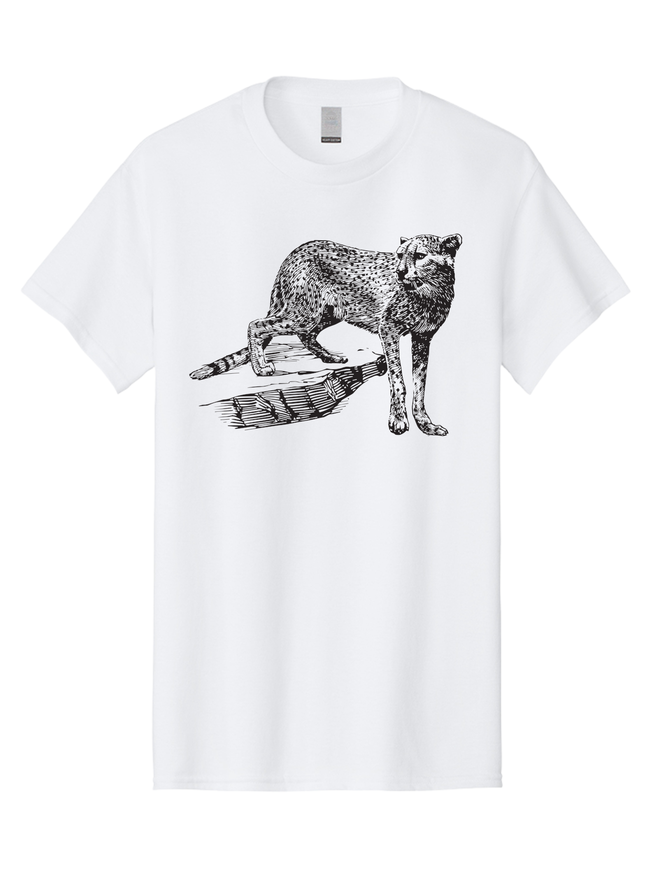 Cat-On-Log Men'S Graphic Tee, 100% Cotton, Comfortable Casual Summer Wear, Machine Washable, Cat On A Branch, Feline Animal, Wildlife Illustration, Shaded Artwork, Cat'S Posture, Serene Moment, Tree Branch, Sketch Art Aad864