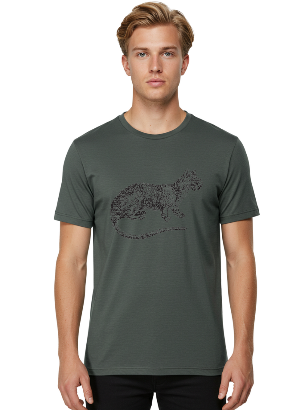 Cat-Sketch Men'S Graphic Tee, 100% Cotton, Comfortable Casual Summer Wear, Machine Washable, Black Cat Silhouette, Cat Illustration, Feline Art, Detailed Drawing, Whiskered Cat, Animal Graphic, Cat Portrait Aad865