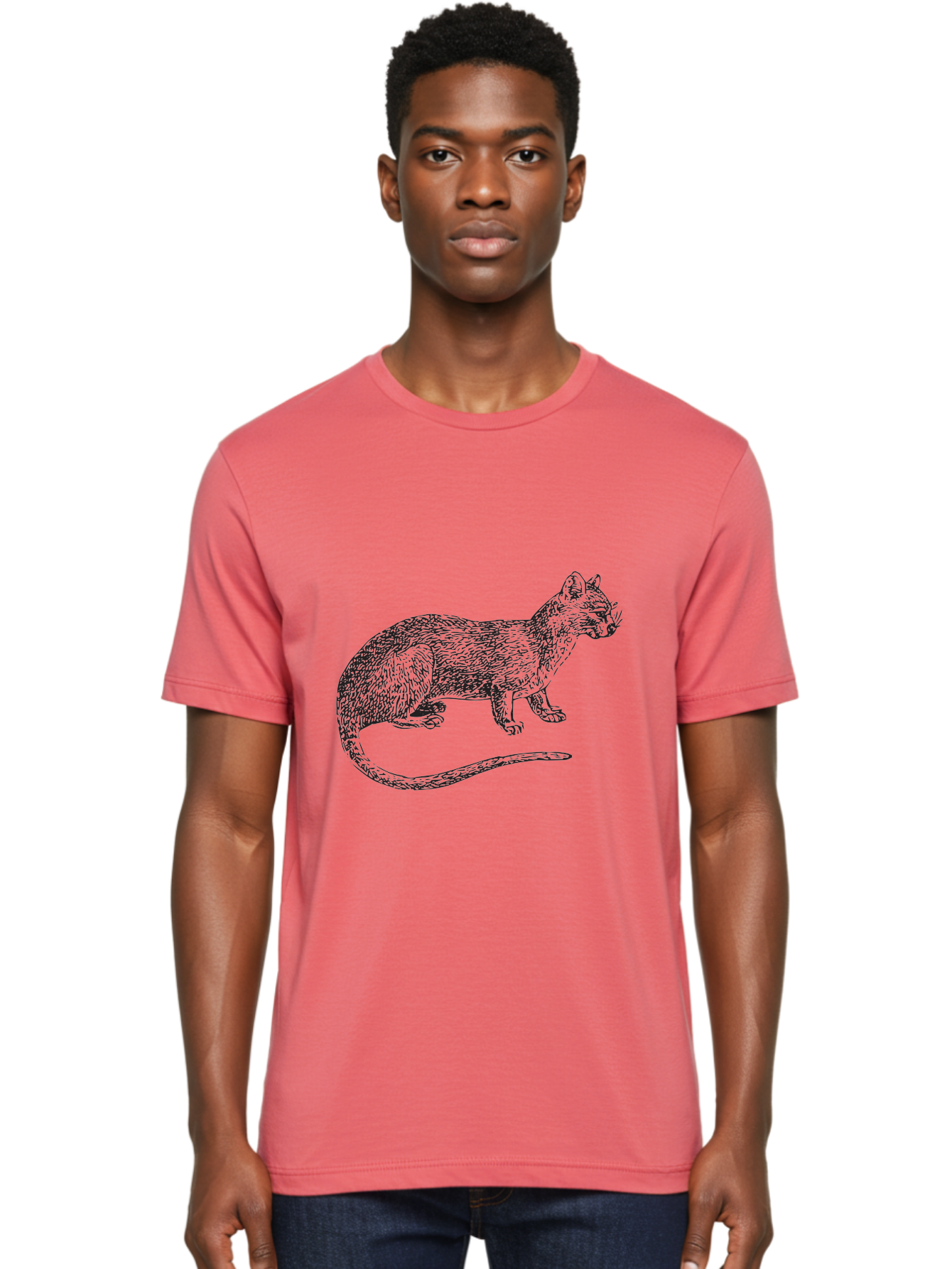 Cat-Sketch Men'S Graphic Tee, 100% Cotton, Comfortable Casual Summer Wear, Machine Washable, Black Cat Silhouette, Cat Illustration, Feline Art, Detailed Drawing, Whiskered Cat, Animal Graphic, Cat Portrait Aad865