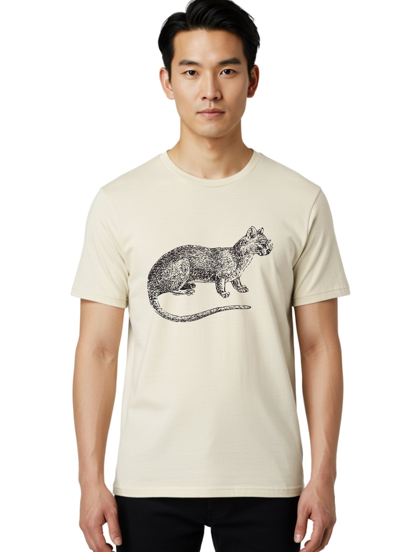 Cat-Sketch Men'S Graphic Tee, 100% Cotton, Comfortable Casual Summer Wear, Machine Washable, Black Cat Silhouette, Cat Illustration, Feline Art, Detailed Drawing, Whiskered Cat, Animal Graphic, Cat Portrait Aad865
