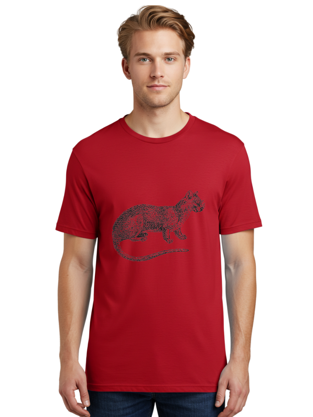 Cat-Sketch Men'S Graphic Tee, 100% Cotton, Comfortable Casual Summer Wear, Machine Washable, Black Cat Silhouette, Cat Illustration, Feline Art, Detailed Drawing, Whiskered Cat, Animal Graphic, Cat Portrait Aad865