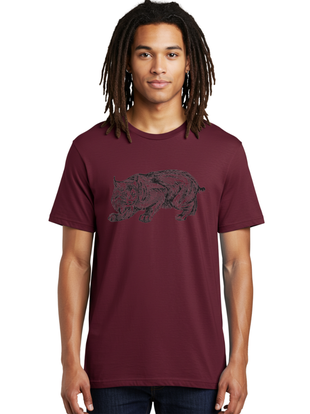 Cat Men'S Graphic Tee, 100% Cotton, Comfortable Casual Summer Wear, Machine Washable, Aggressive Cat, Stalking Stance, Feline Predator, Sharp Claws, Furry Texture, Menacing Posture, Animal Illustration, Black Line Art, Detailed Shading Aad866