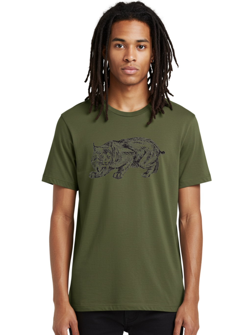 Cat Men'S Graphic Tee, 100% Cotton, Comfortable Casual Summer Wear, Machine Washable, Aggressive Cat, Stalking Stance, Feline Predator, Sharp Claws, Furry Texture, Menacing Posture, Animal Illustration, Black Line Art, Detailed Shading Aad866