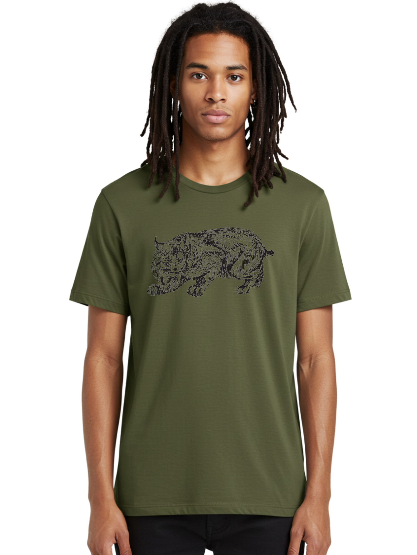 Cat Men'S Graphic Tee, 100% Cotton, Comfortable Casual Summer Wear, Machine Washable, Aggressive Cat, Stalking Stance, Feline Predator, Sharp Claws, Furry Texture, Menacing Posture, Animal Illustration, Black Line Art, Detailed Shading Aad866