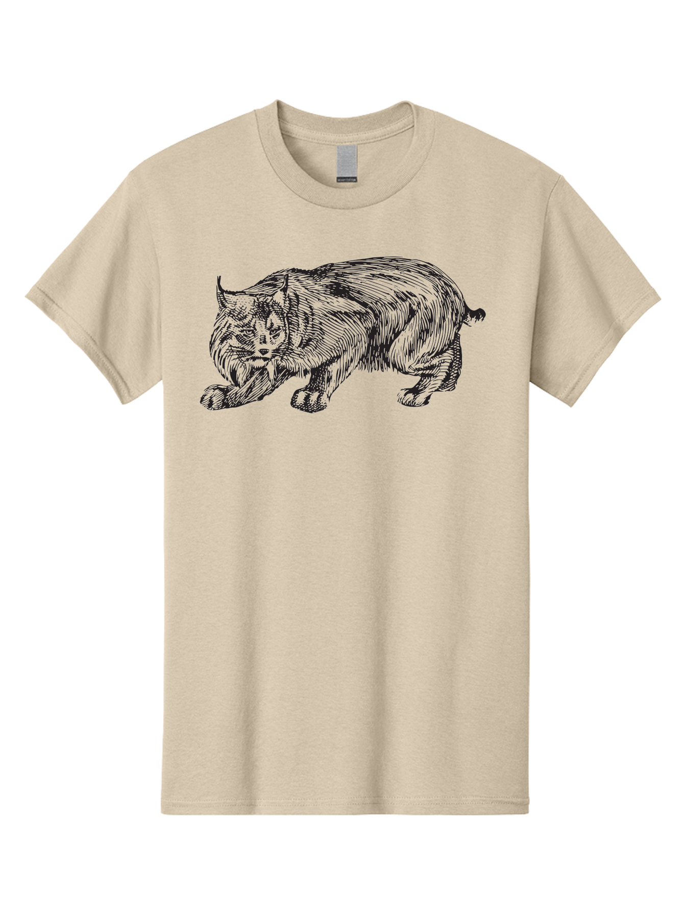Cat Men'S Graphic Tee, 100% Cotton, Comfortable Casual Summer Wear, Machine Washable, Aggressive Cat, Stalking Stance, Feline Predator, Sharp Claws, Furry Texture, Menacing Posture, Animal Illustration, Black Line Art, Detailed Shading Aad866