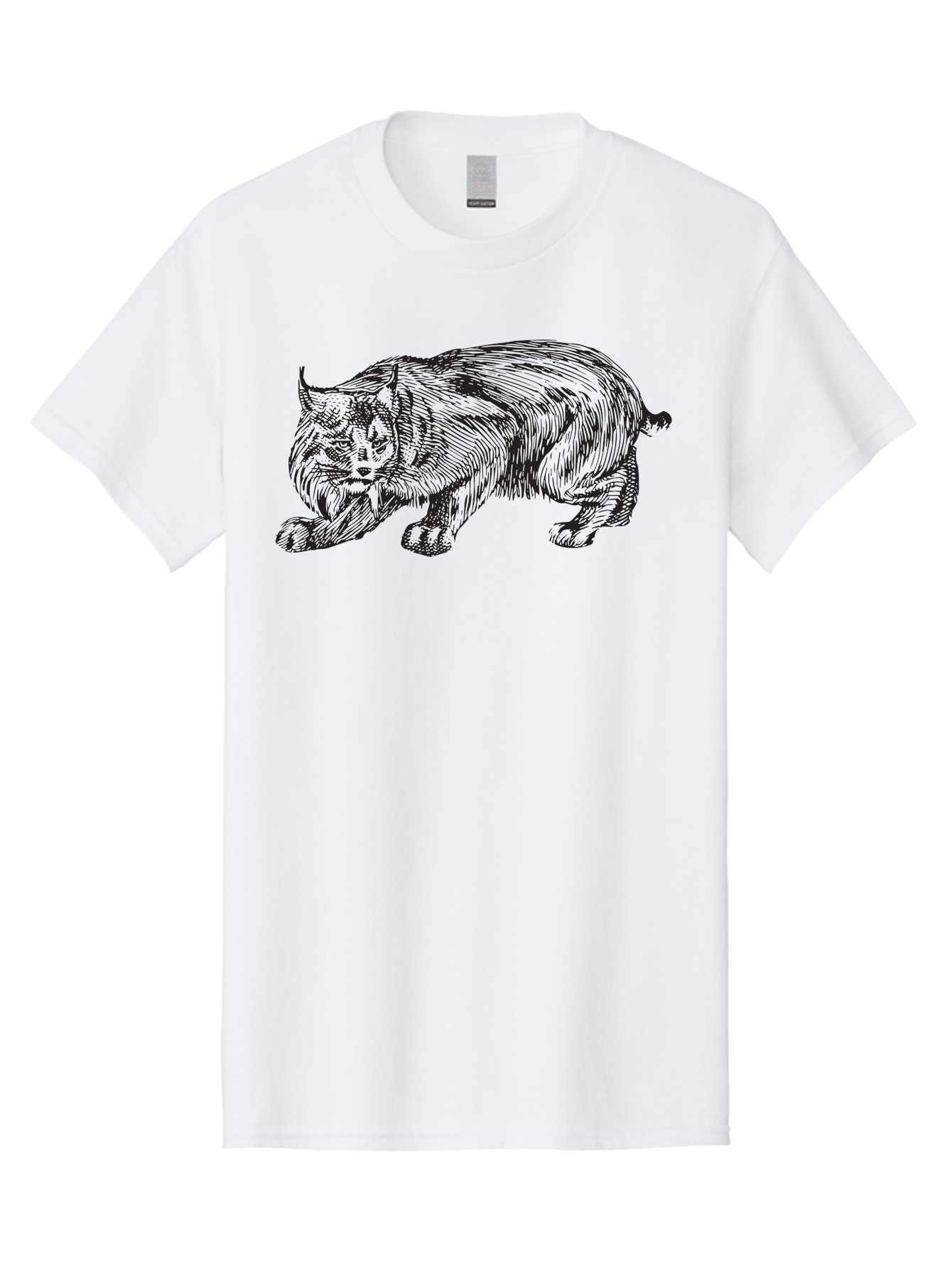 Cat Men'S Graphic Tee, 100% Cotton, Comfortable Casual Summer Wear, Machine Washable, Aggressive Cat, Stalking Stance, Feline Predator, Sharp Claws, Furry Texture, Menacing Posture, Animal Illustration, Black Line Art, Detailed Shading Aad866