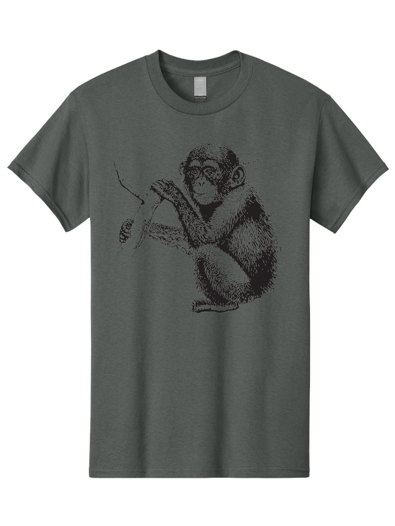 Chimpanzee Men'S Graphic Tee, 100% Cotton, Comfortable Casual Summer Wear, Machine Washable, Chimpanzee Hanging From Branch, Primate Artwork, Monkey Illustration, Wildlife Graphic, Animal Drawing, Edll Art Aad867