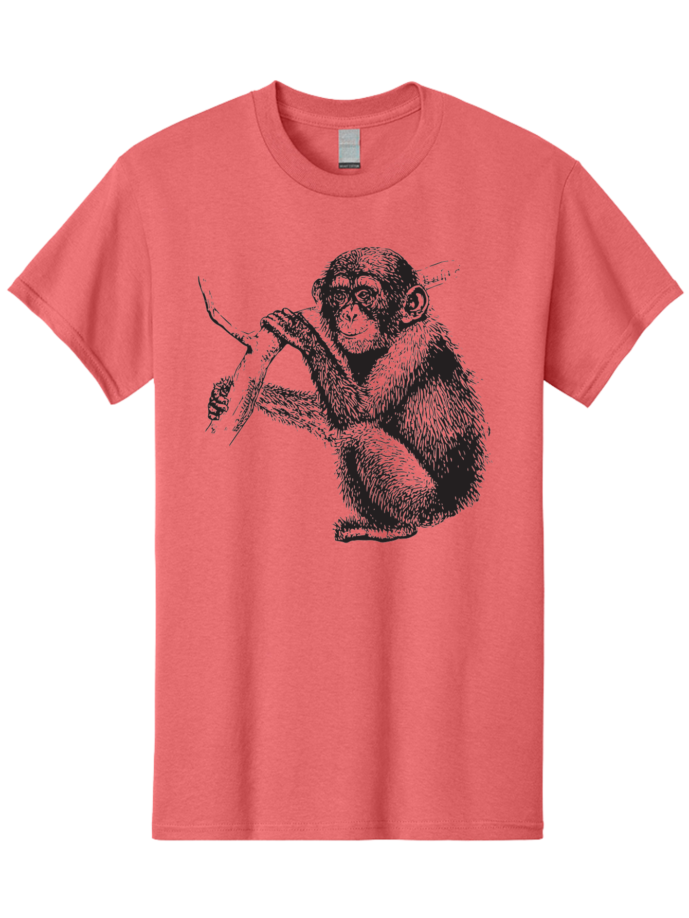 Chimpanzee Men'S Graphic Tee, 100% Cotton, Comfortable Casual Summer Wear, Machine Washable, Chimpanzee Hanging From Branch, Primate Artwork, Monkey Illustration, Wildlife Graphic, Animal Drawing, Edll Art Aad867